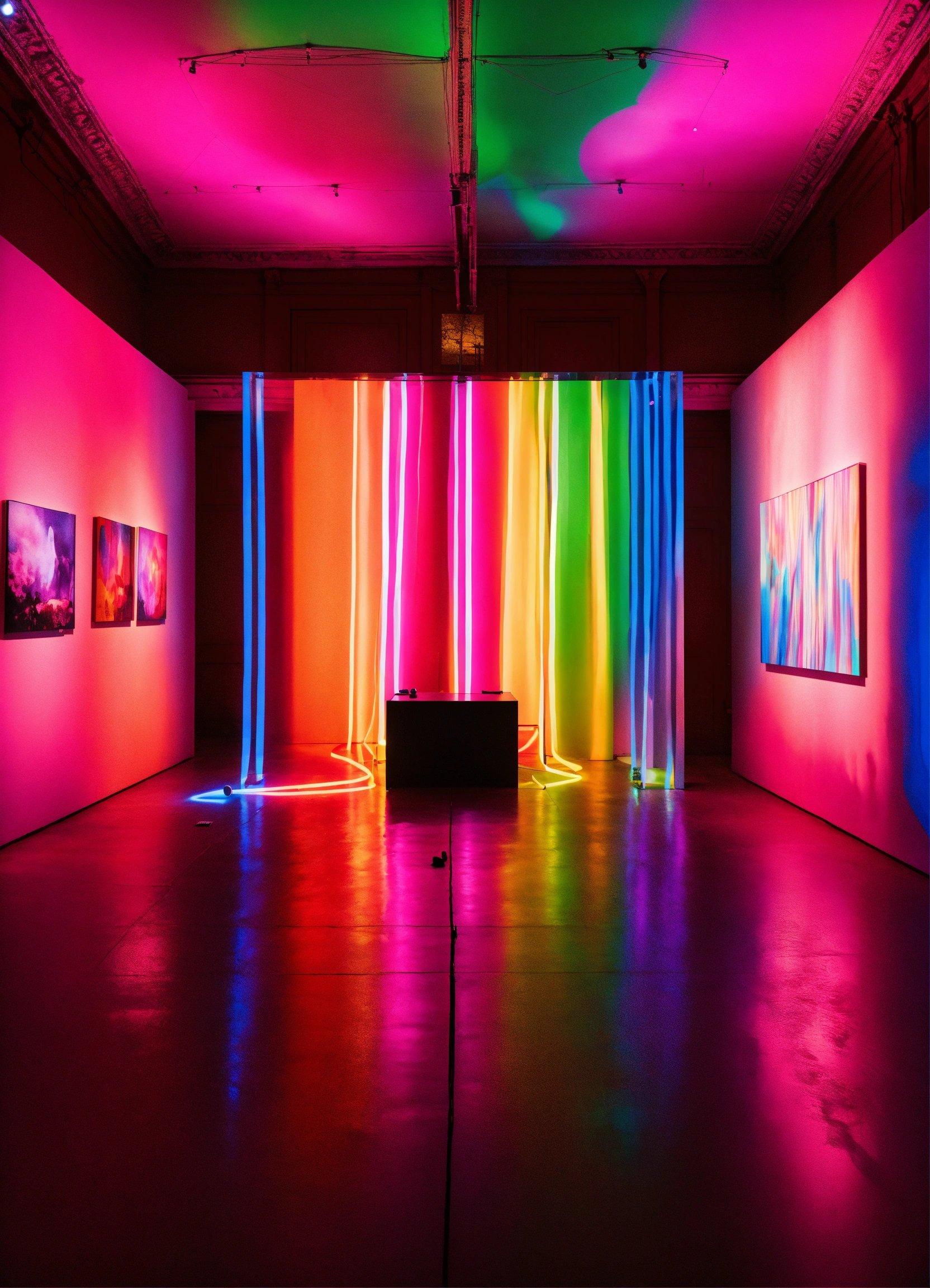 A Room With A Lot Of Colorful Lights On The Walls