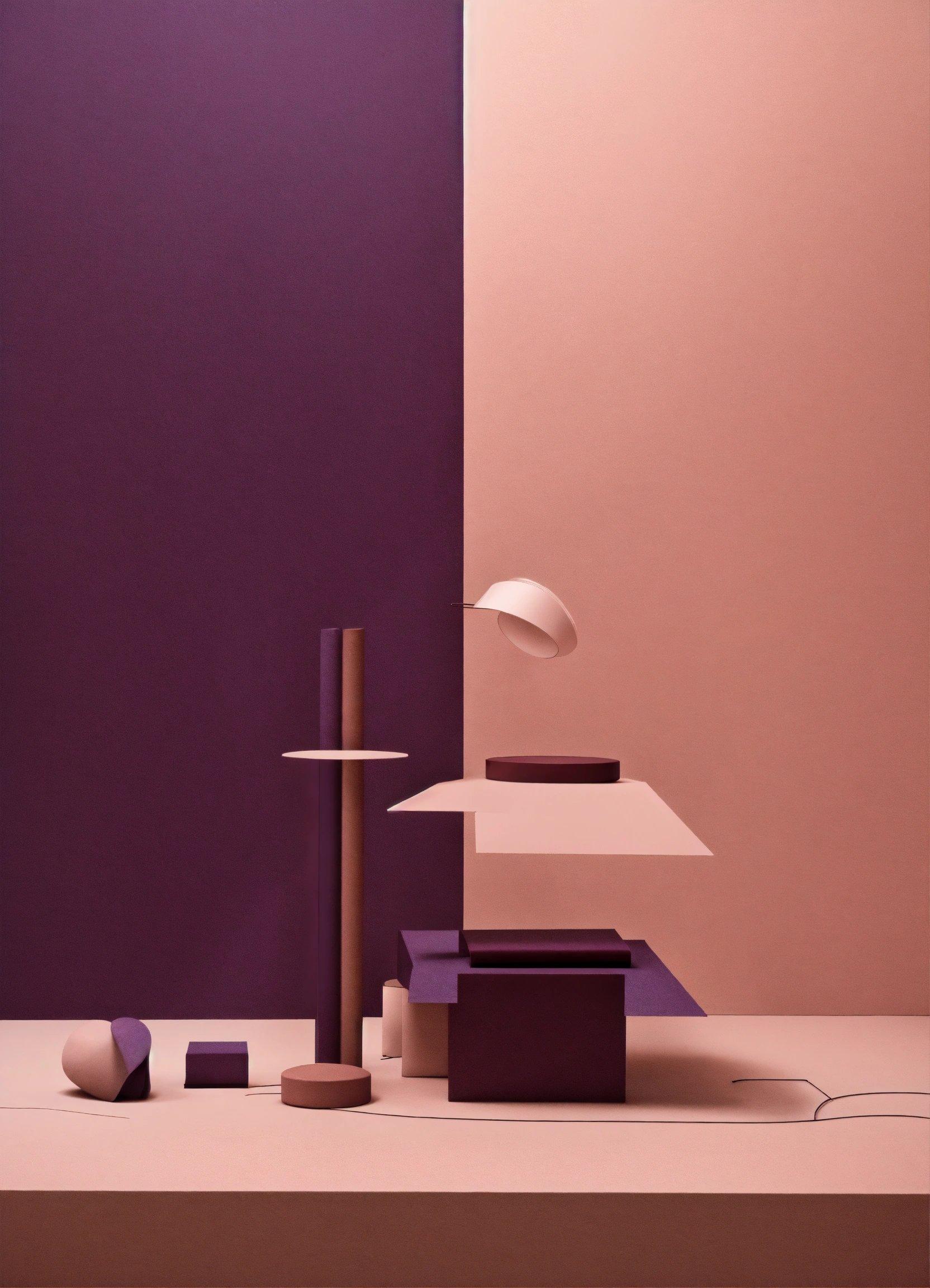 A Room With A Purple Wall And A Lamp