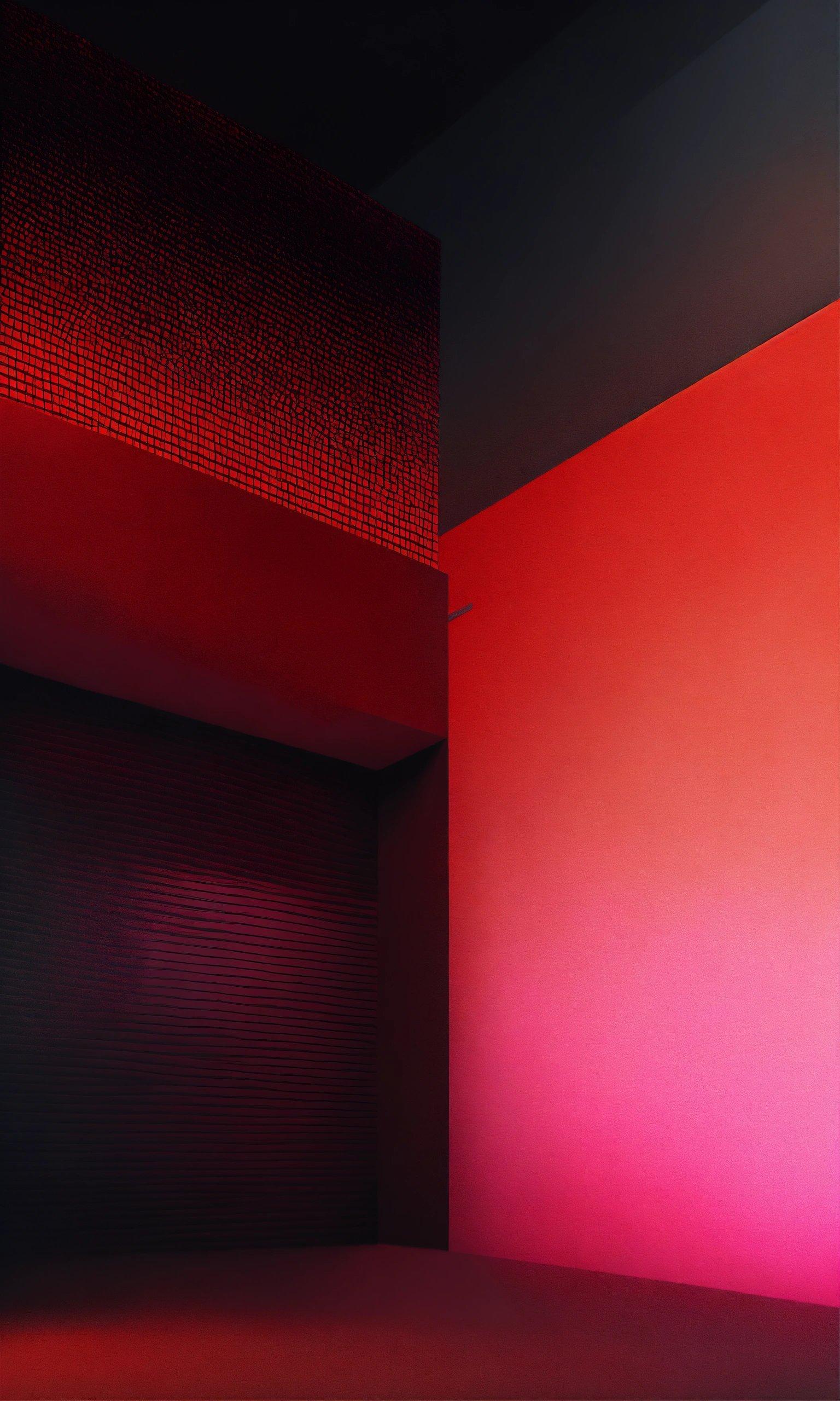 A Room With A Red Wall And A Black Floor