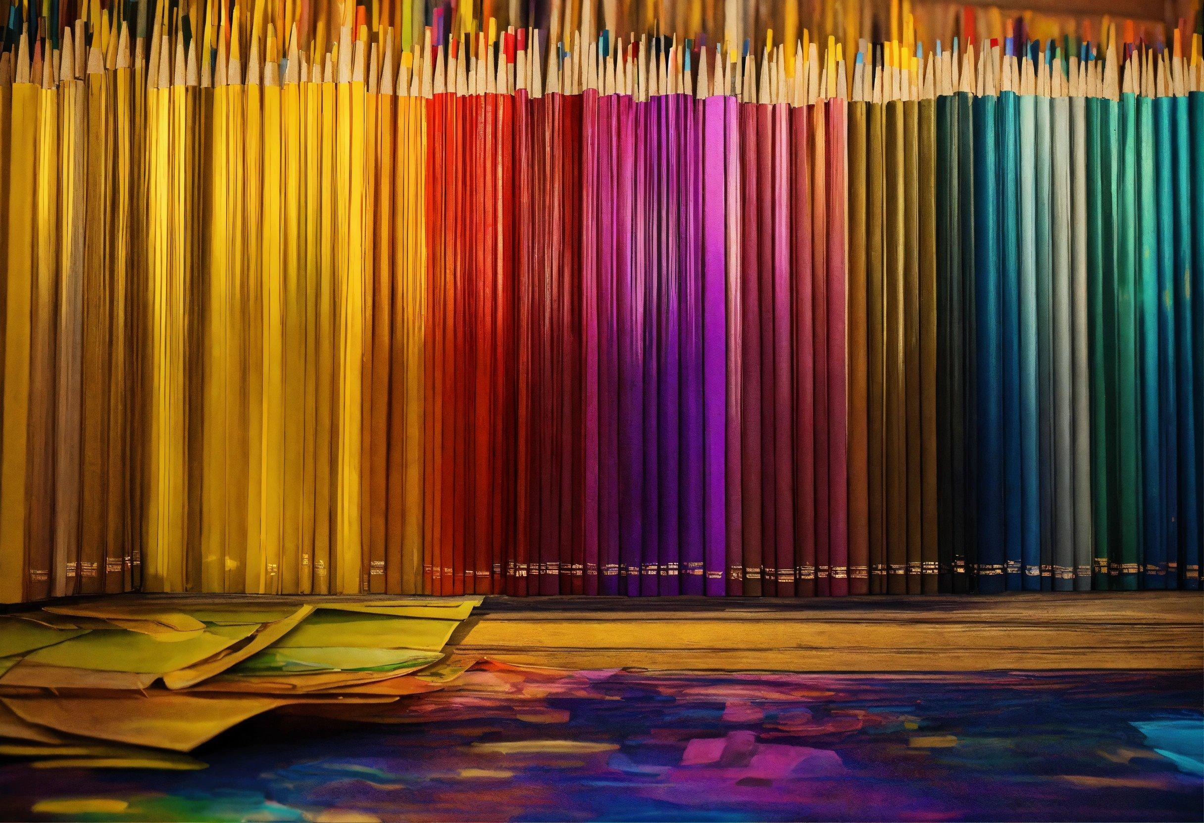 A Row Of Colored Pencils Sitting On Top Of A Floor