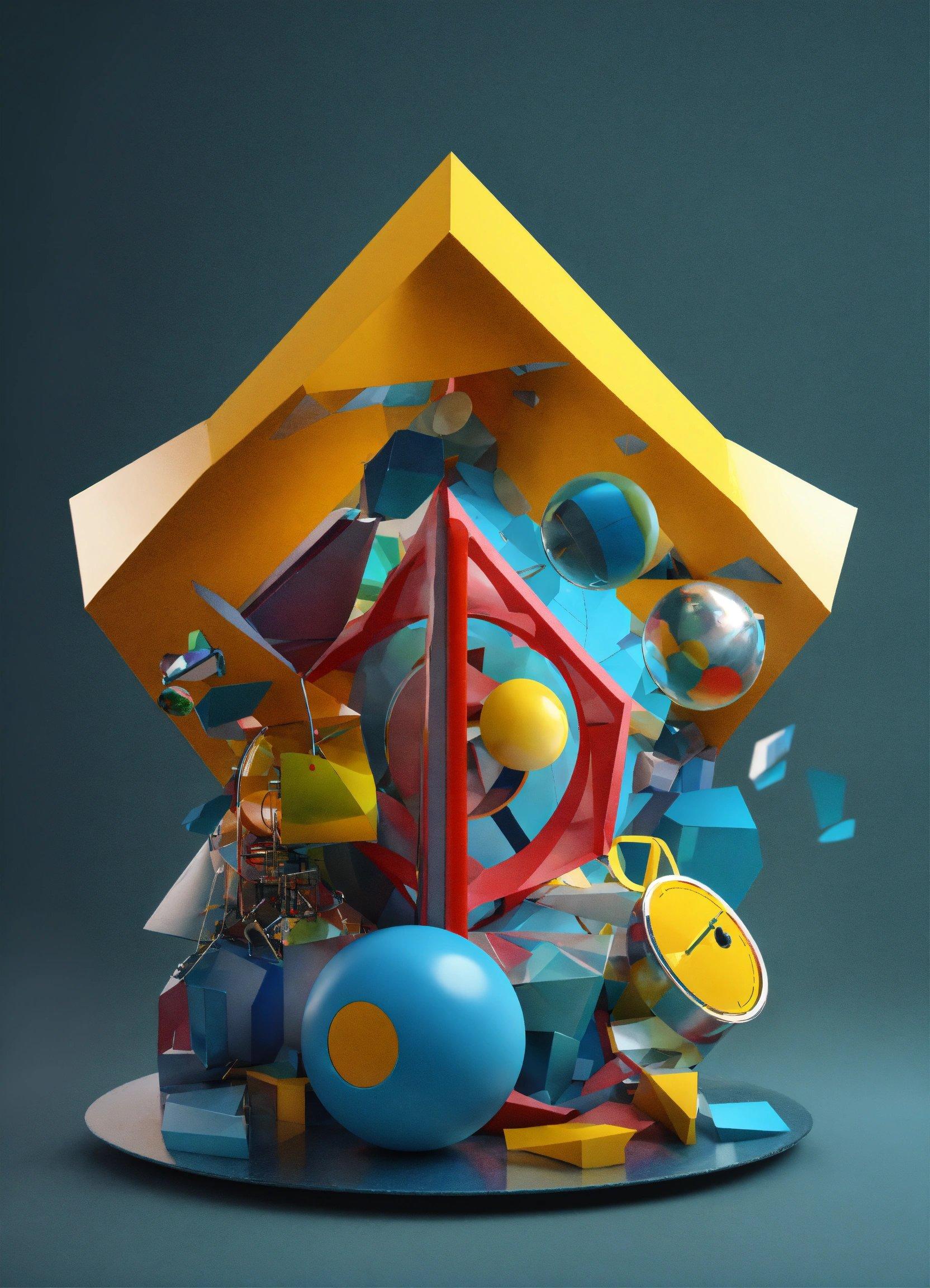 A Sculpture Of A House Surrounded By Colorful Objects