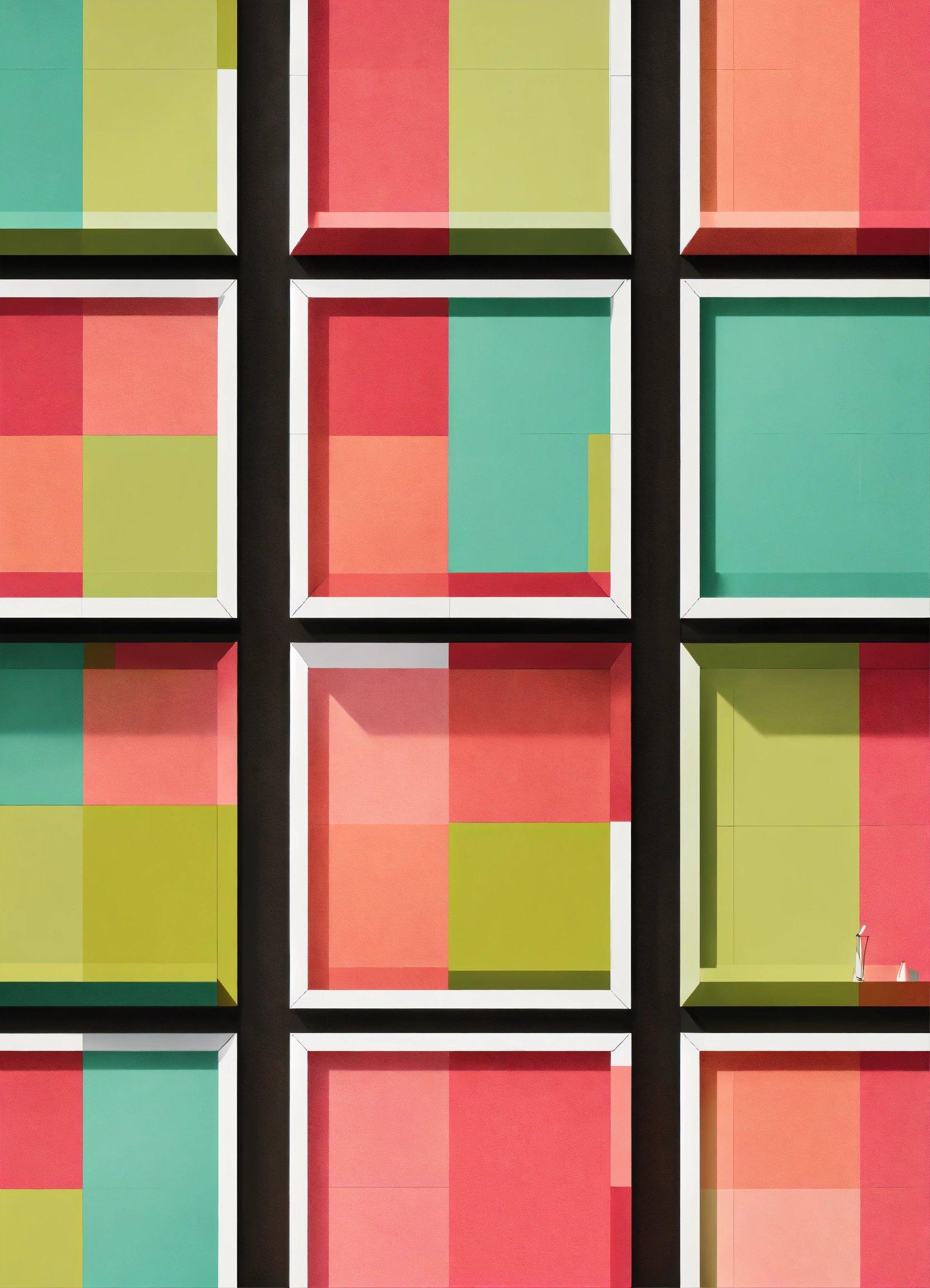 A Series Of Squares Of Different Colors On A Wall