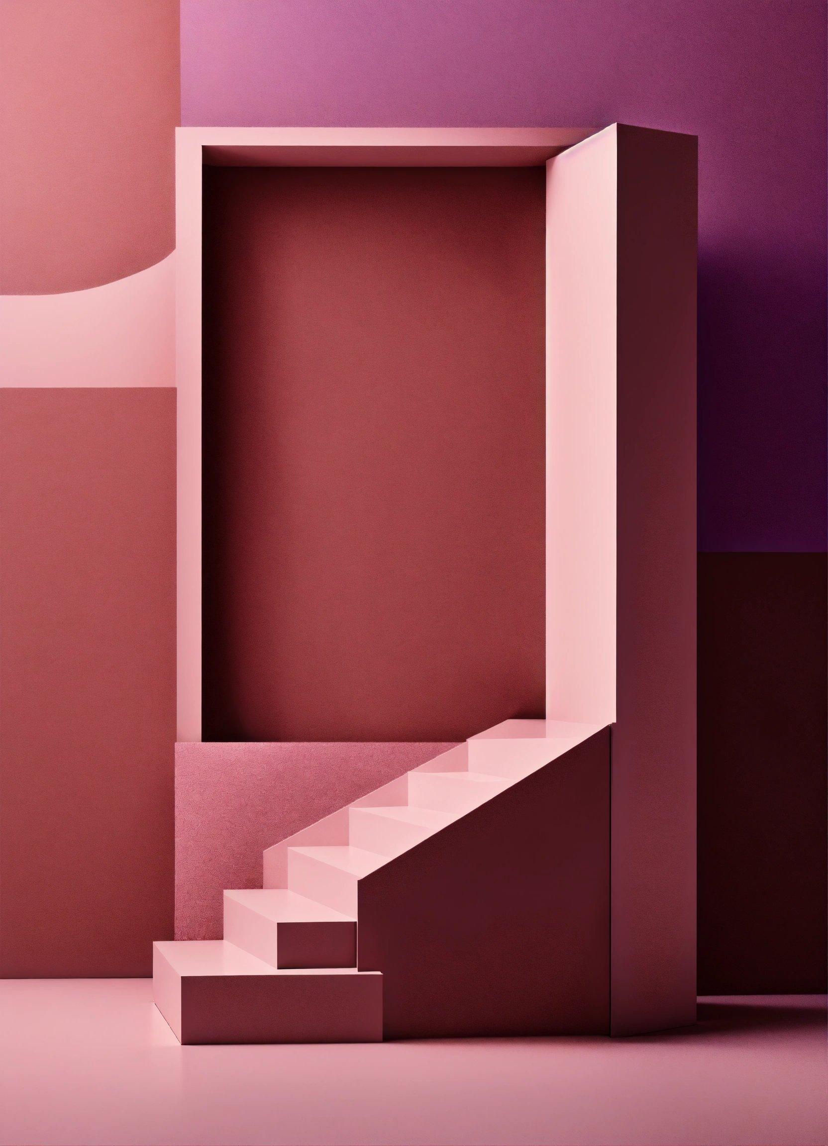 A Set Of Stairs Leading Up To A Purple Wall