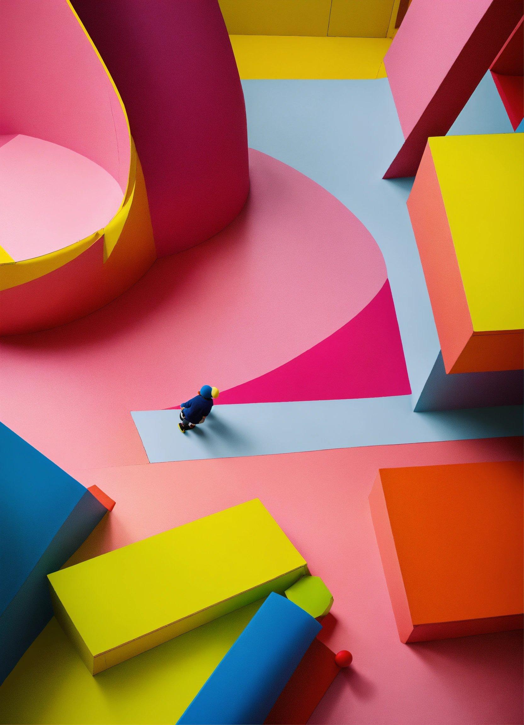 A Small Toy Is Standing In A Colorful Room