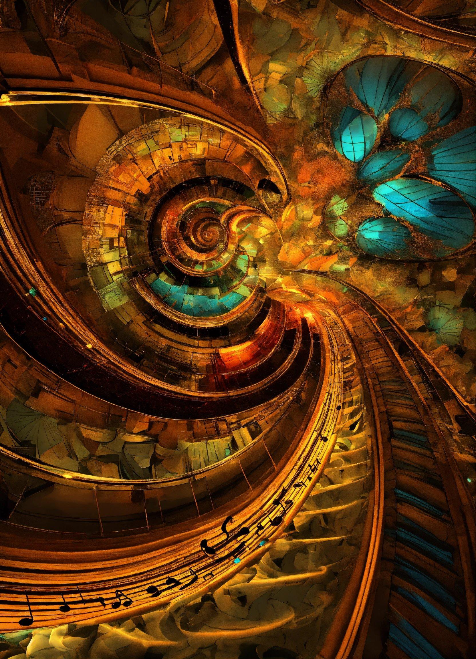 A Spiral Staircase With A Blue Butterfly On Top Of It