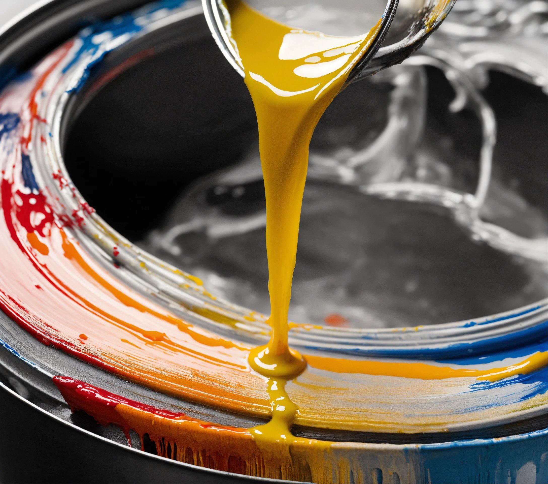 A Spoon Pouring Yellow Liquid Onto A Paint Can