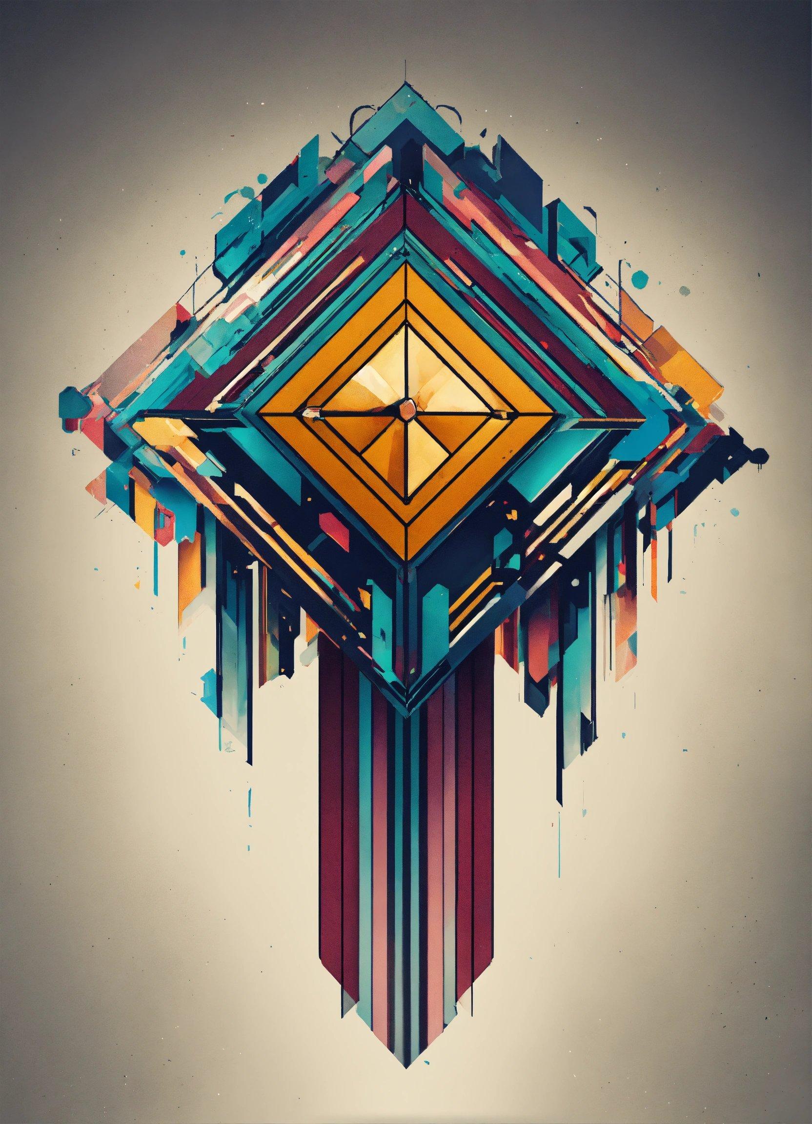 A Stylized Artwork Of A Cube With Different Colors And Shapes