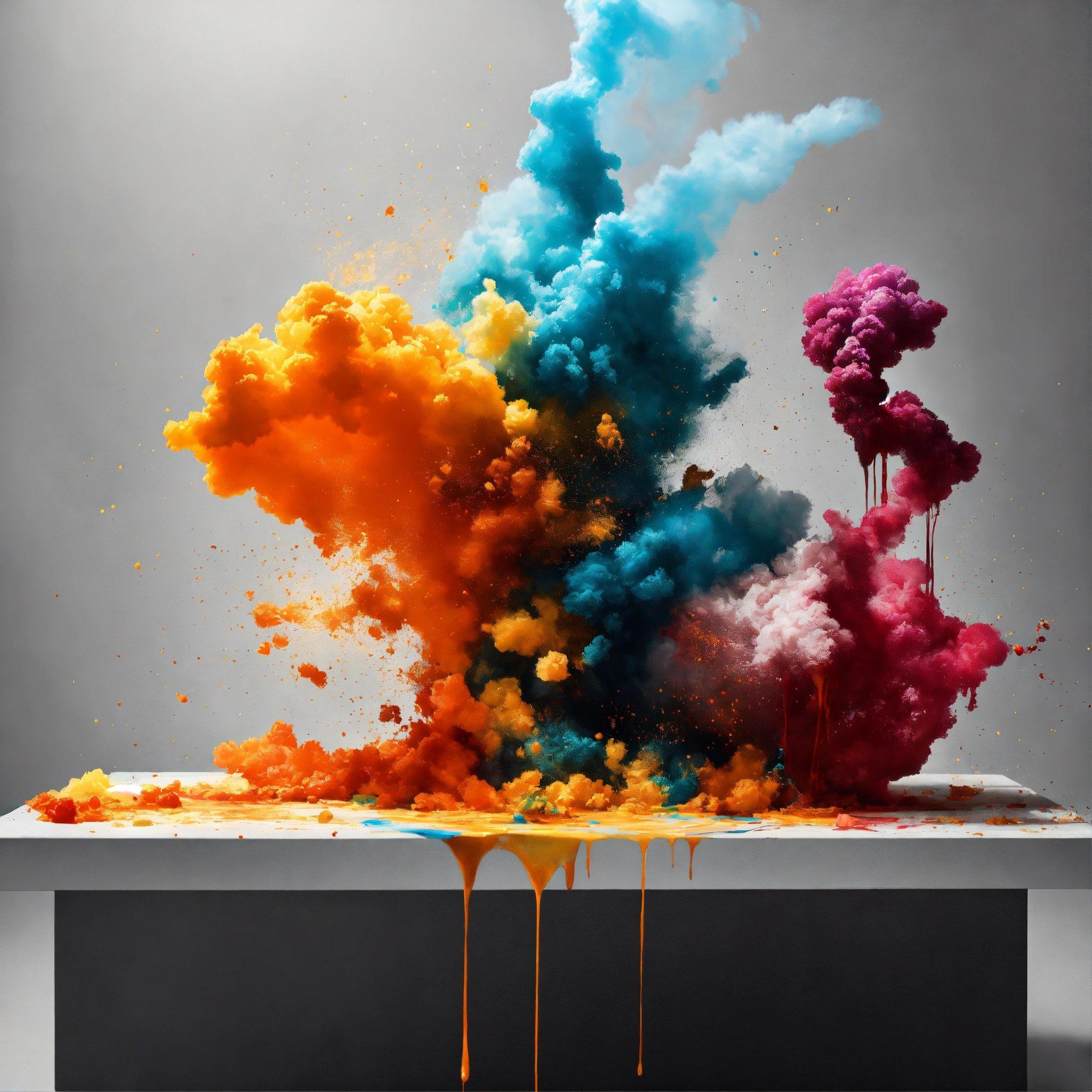 A Table Topped With Colorful Smoke And Liquid