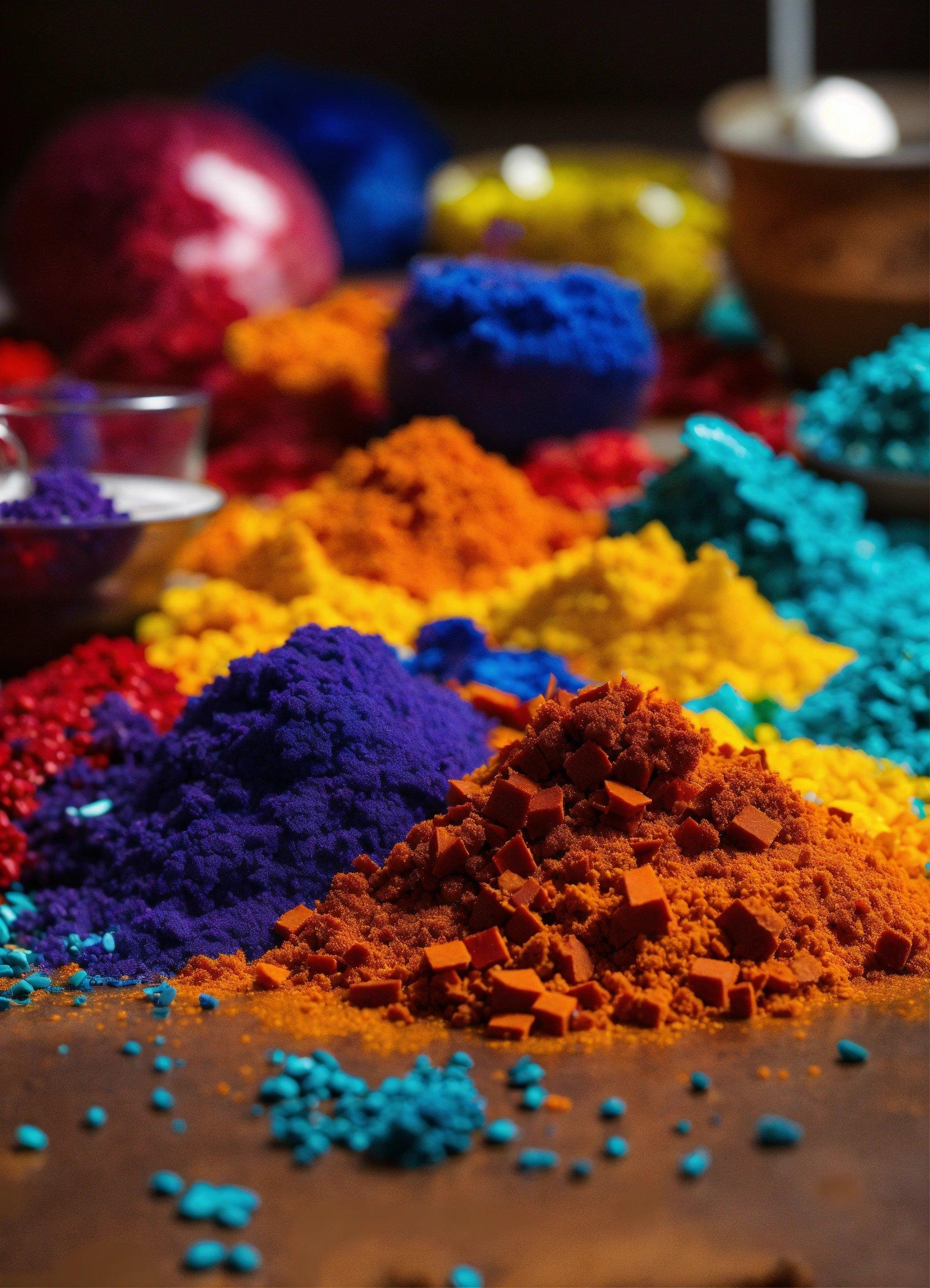 A Table Topped With Lots Of Different Colored Powder