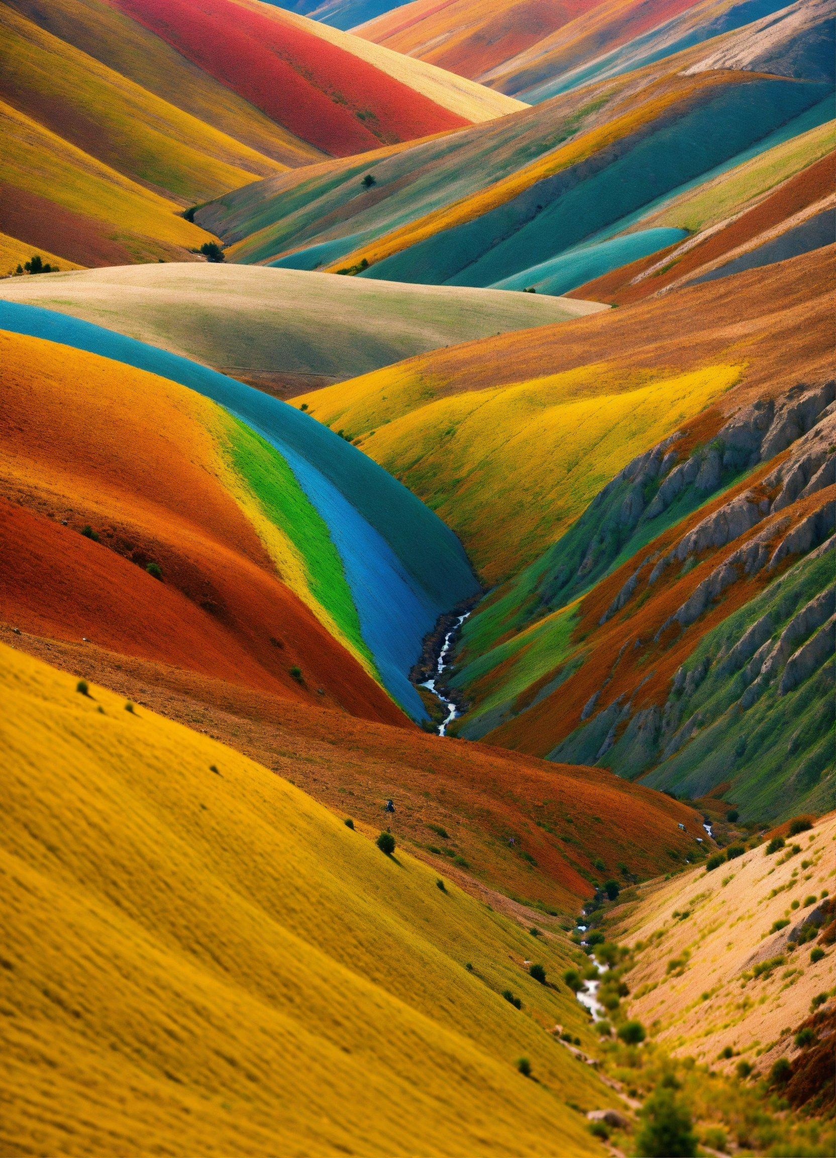 A Valley Filled With Lots Of Different Colored Hills