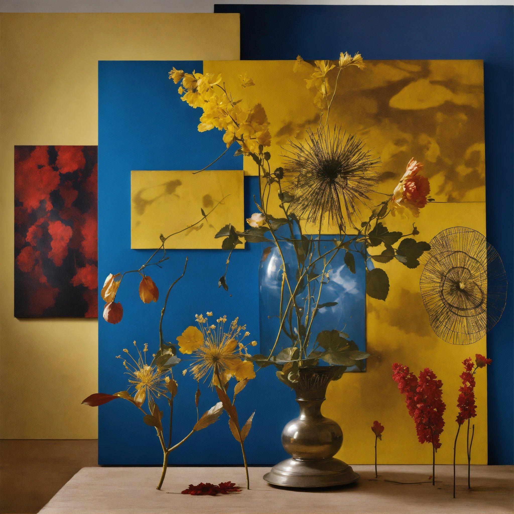 A Vase Filled With Yellow Flowers Next To A Blue Wall