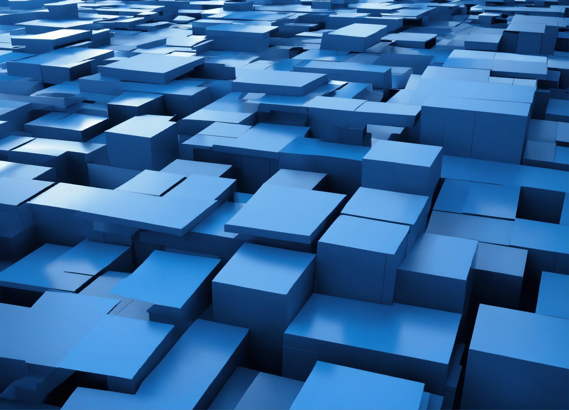 A Very Large Group Of Blue Cubes In A Room