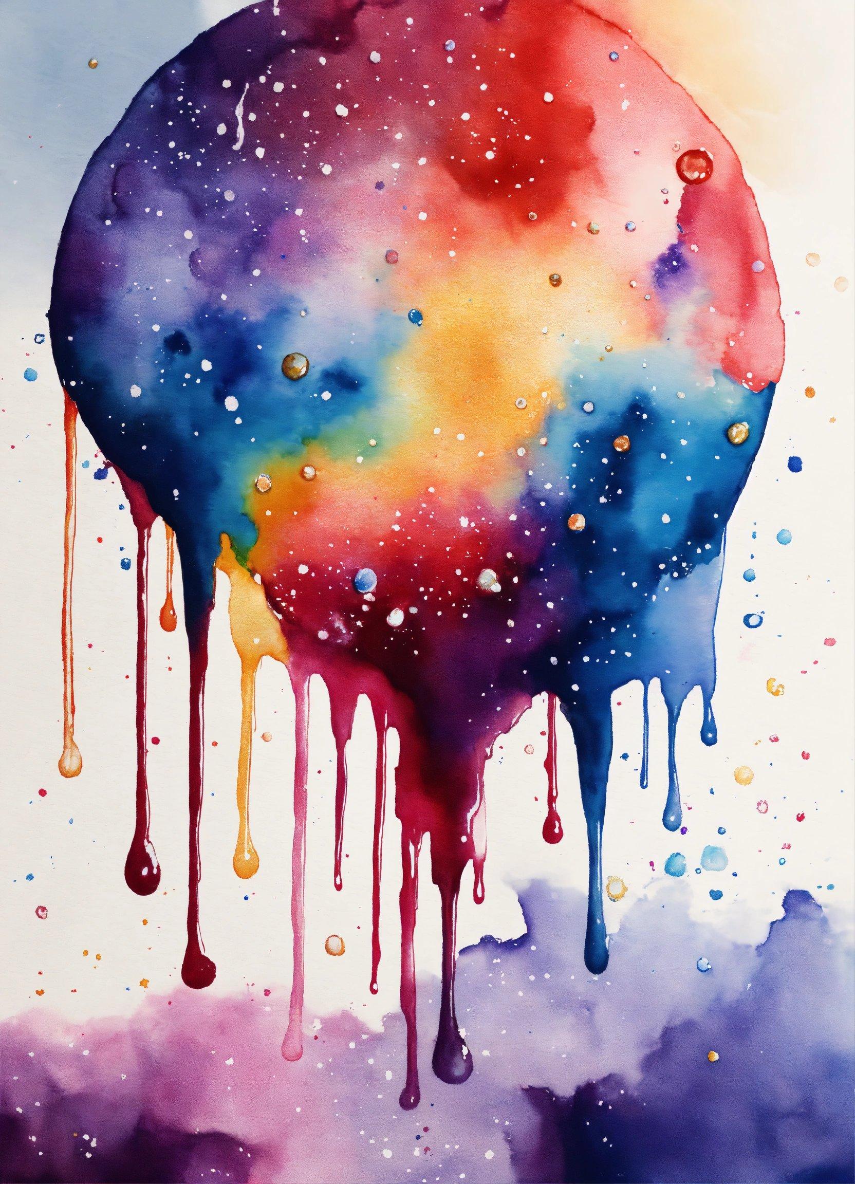 A Watercolor Painting Of A Colorful Ball Of Liquid