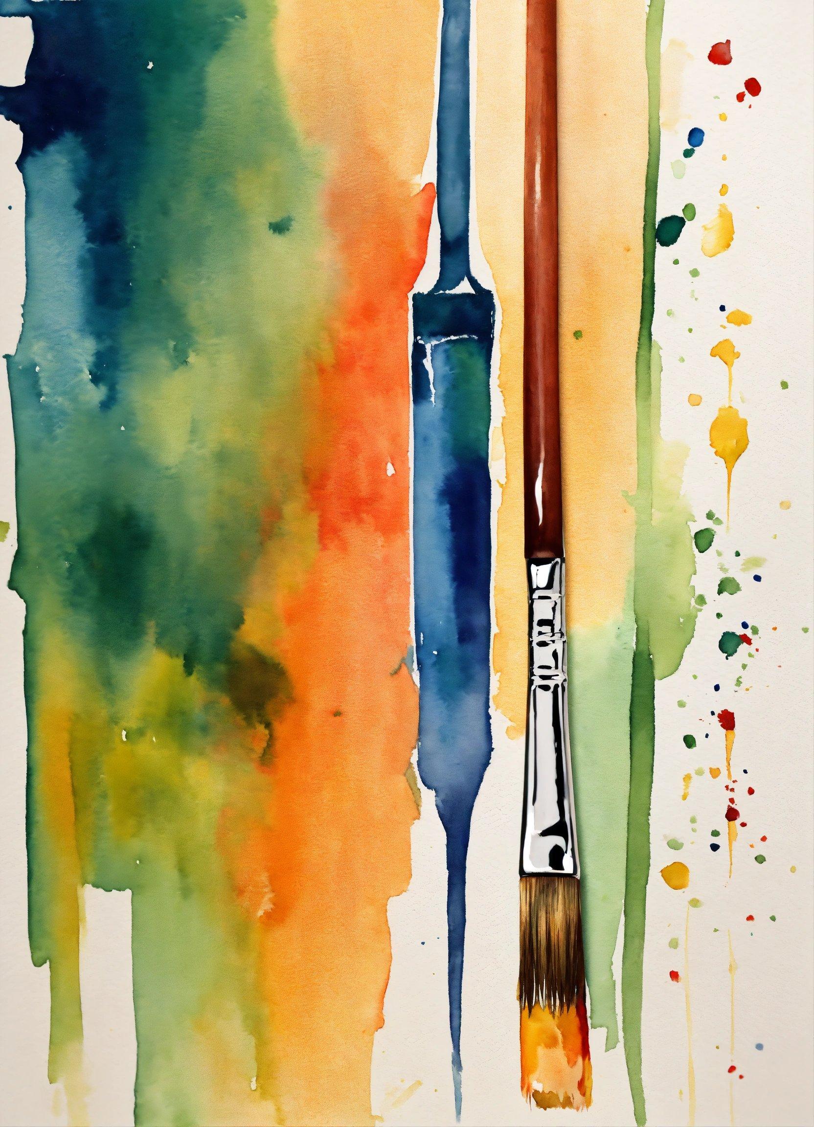 A Watercolor Painting Of A Paintbrush And Some Paint Drops