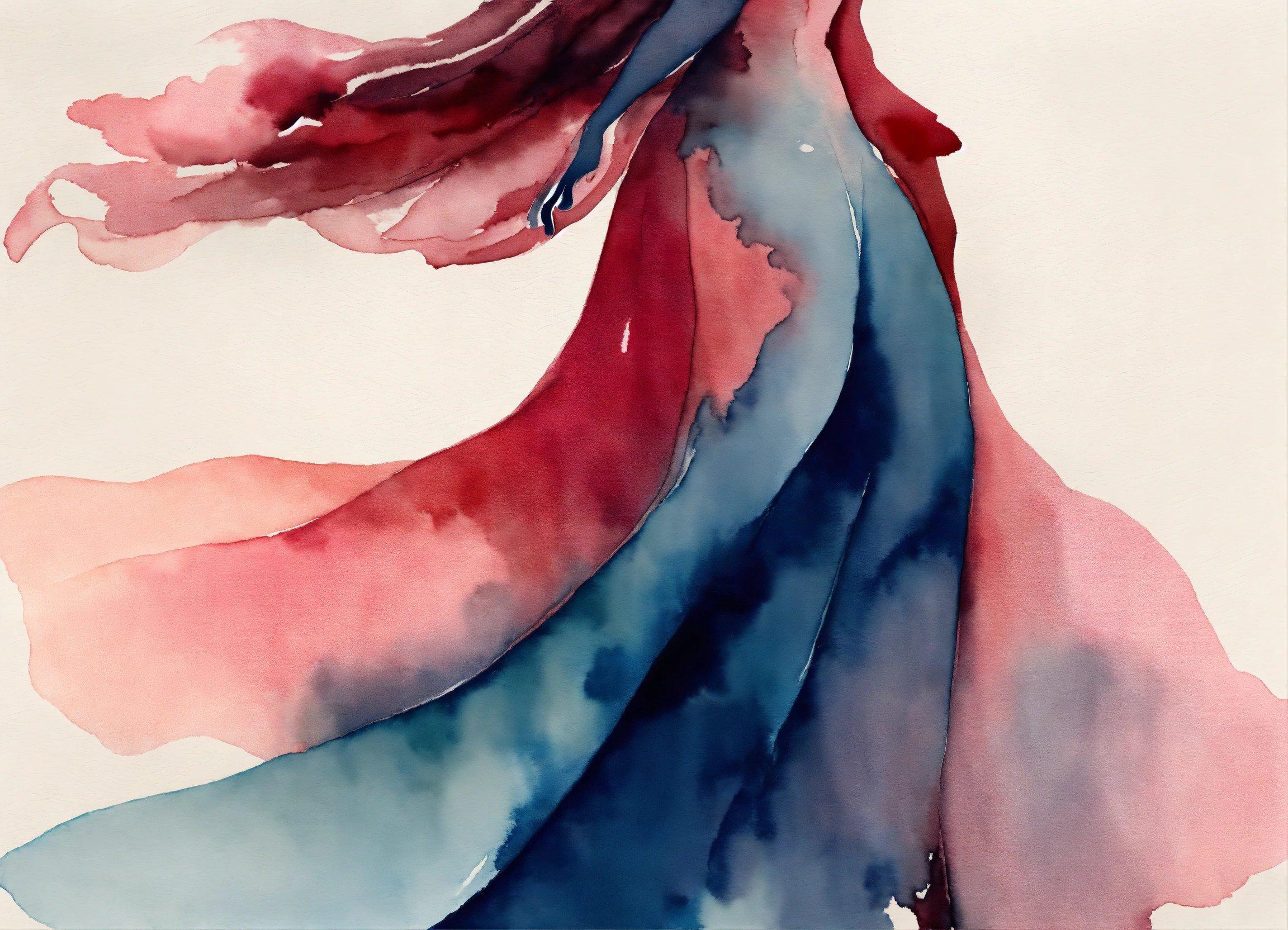 A Watercolor Painting Of A Woman In A Flowing Dress