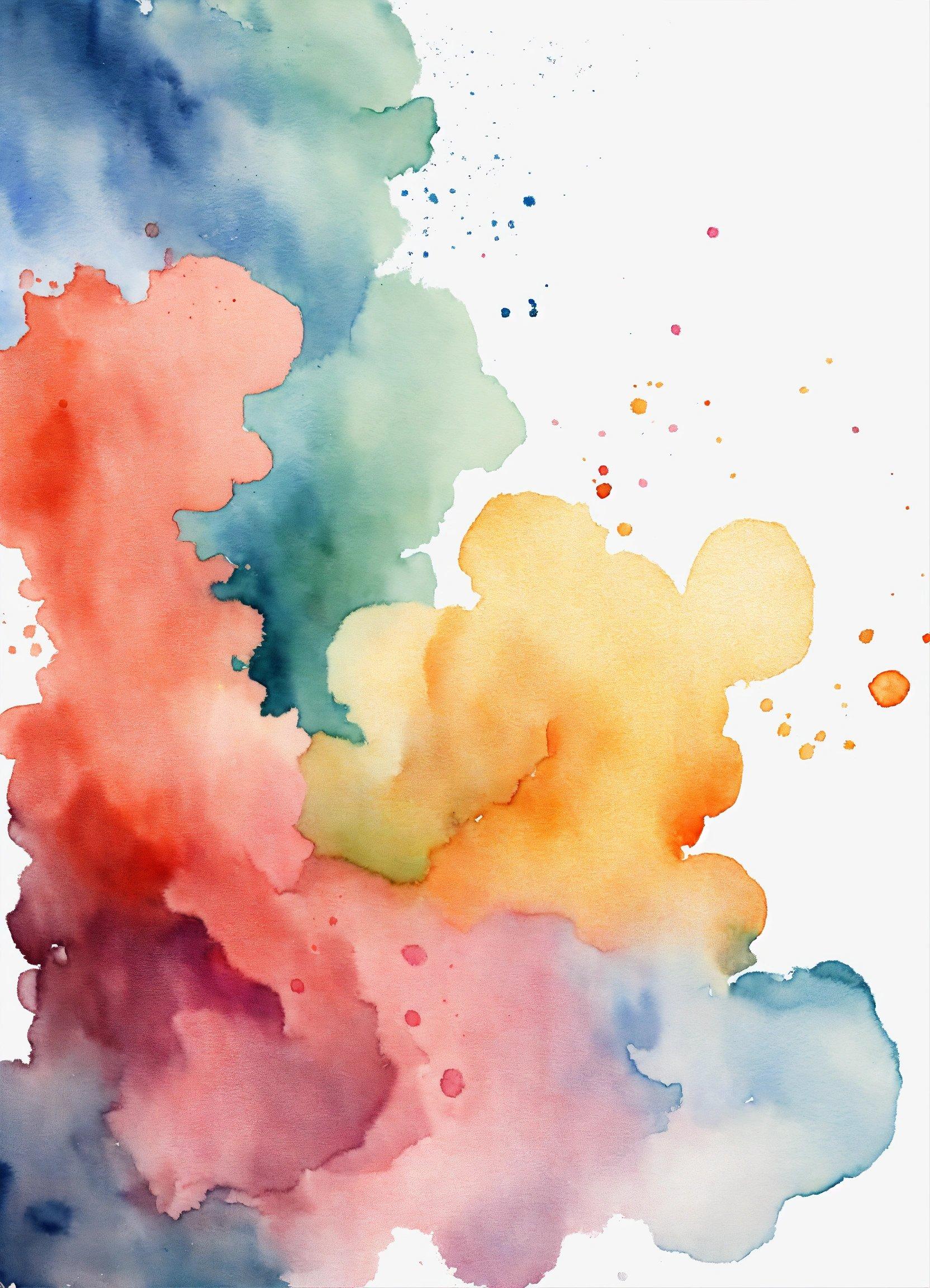 A Watercolor Painting Of Different Colors On A White Background