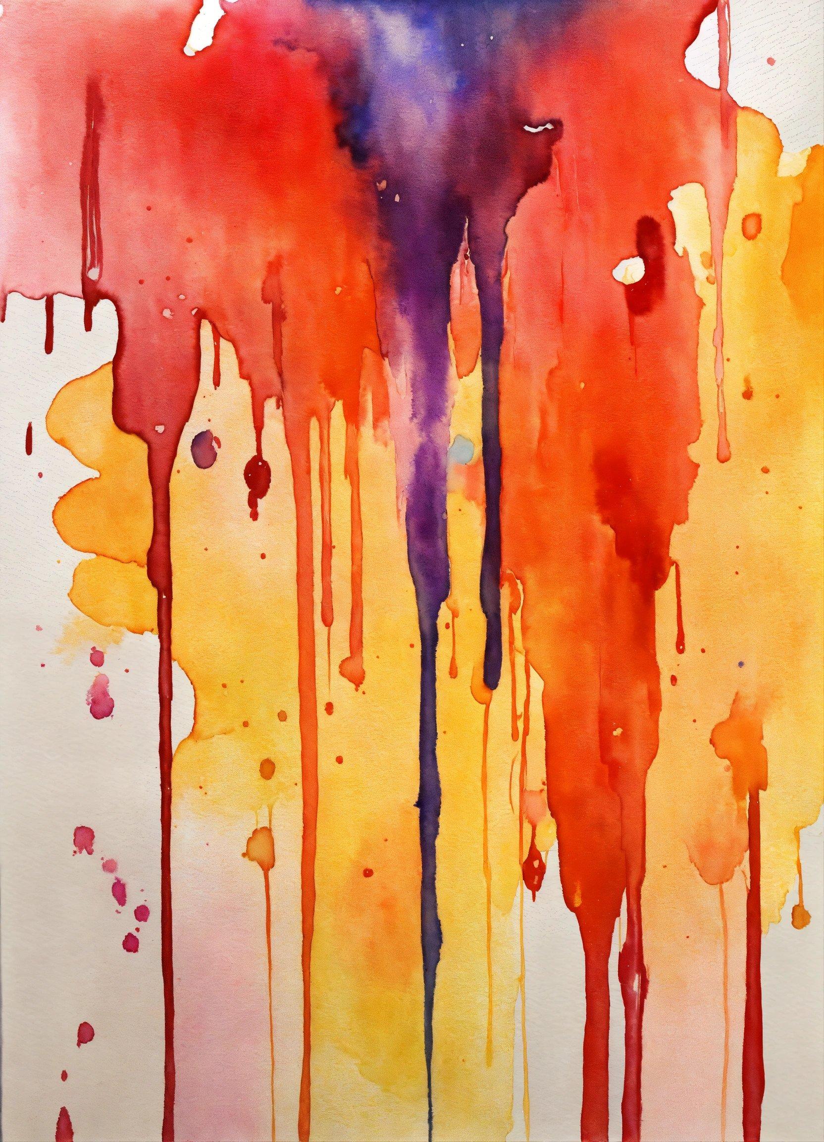 A Watercolor Painting Of Orange And Purple Drips