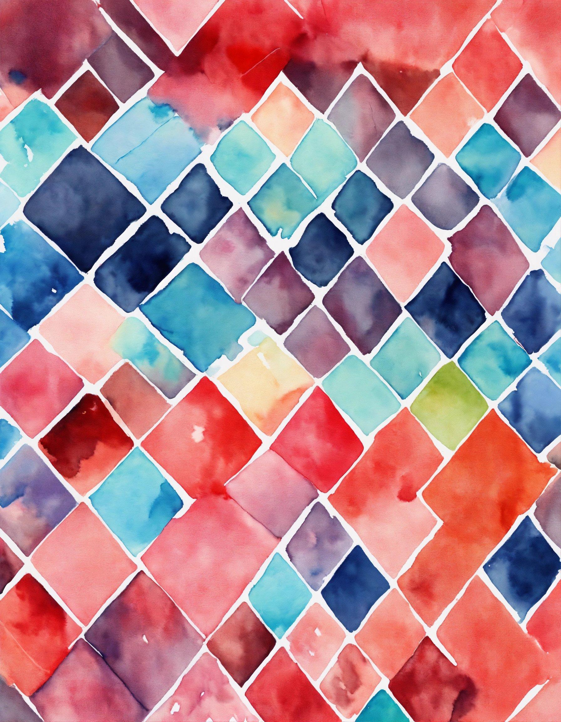 A Watercolor Painting Of Squares And Rectangles