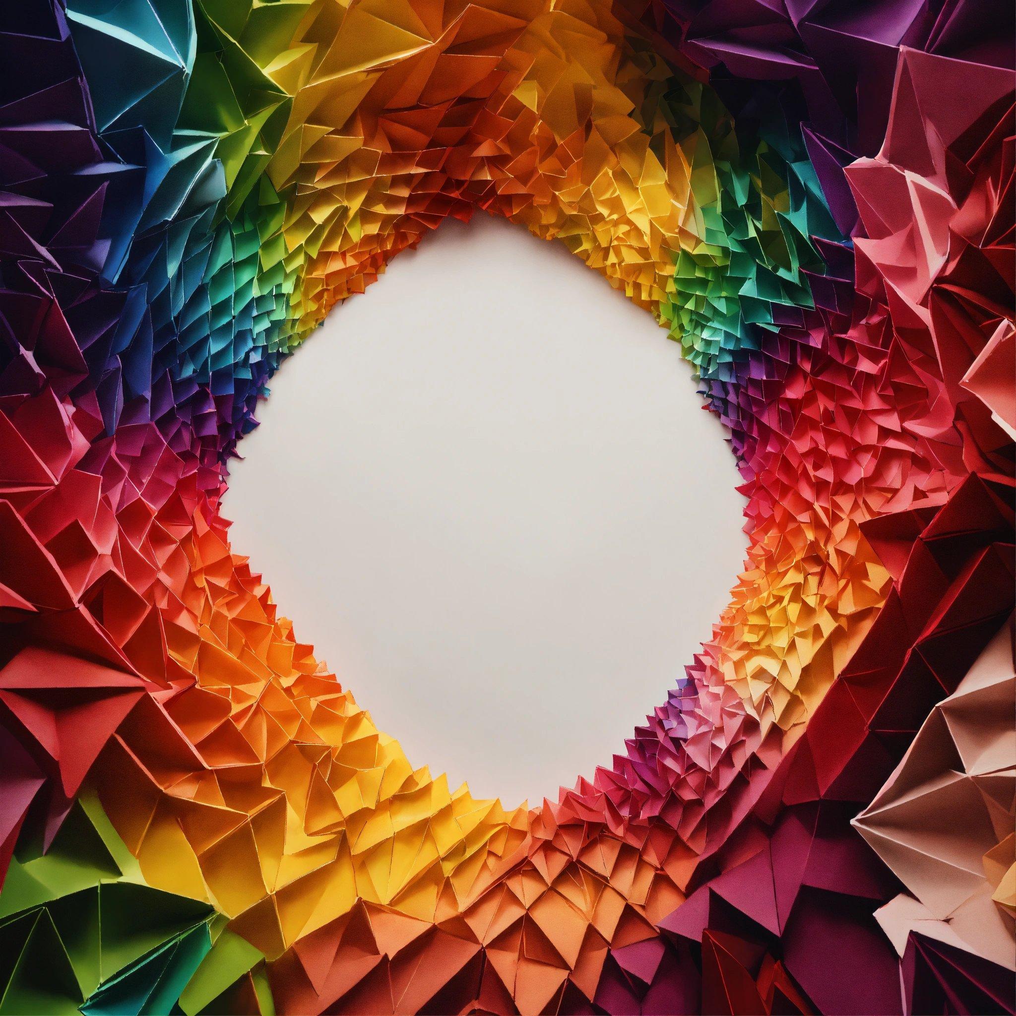 A White Circle Surrounded By Many Colorful Origami Pieces