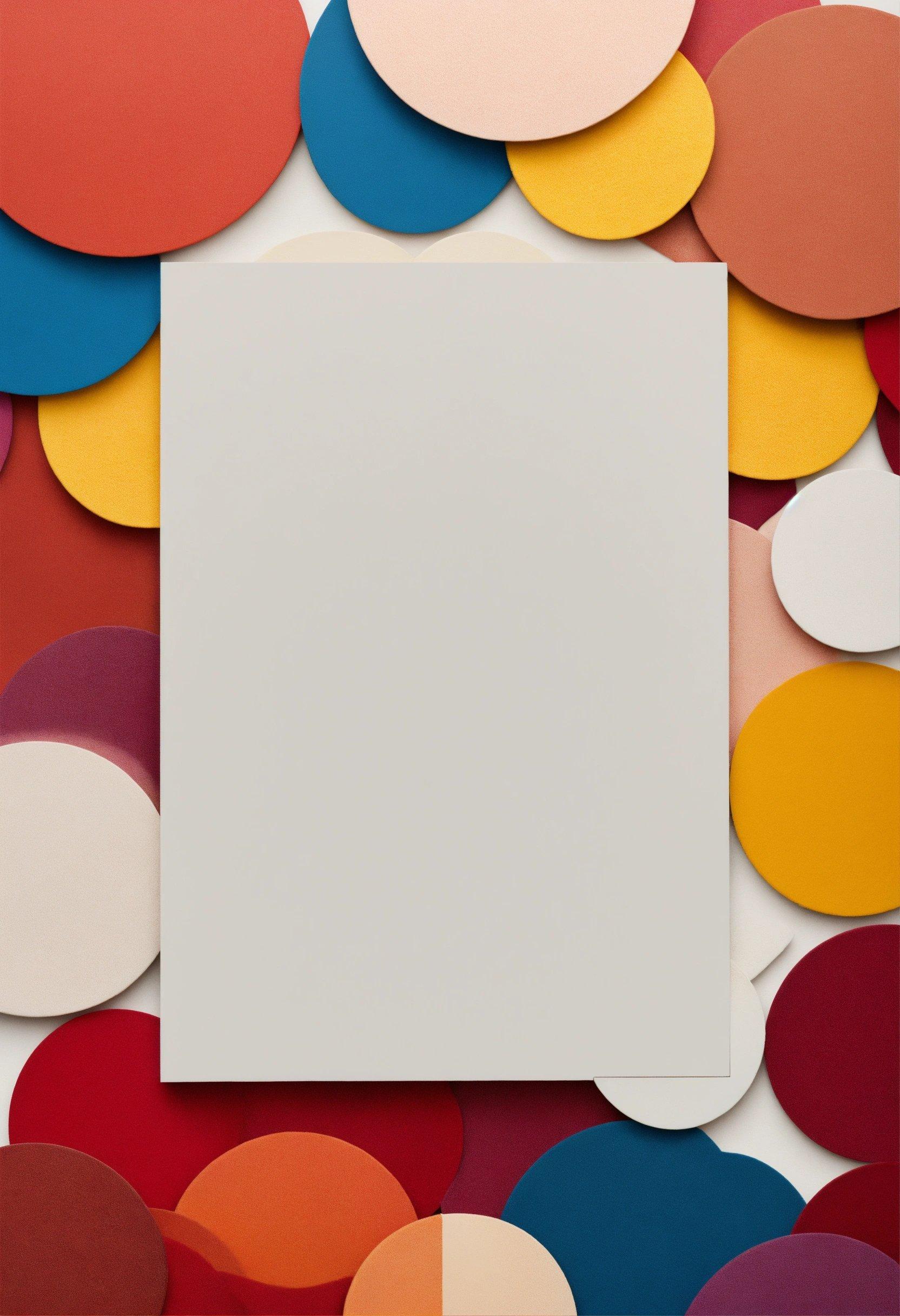 A White Square Frame Surrounded By Multicolored Circles