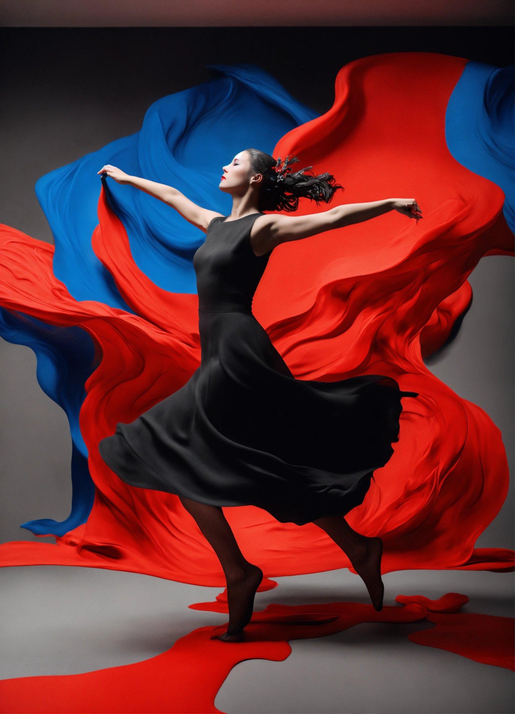 A Woman In A Black Dress Is Dancing