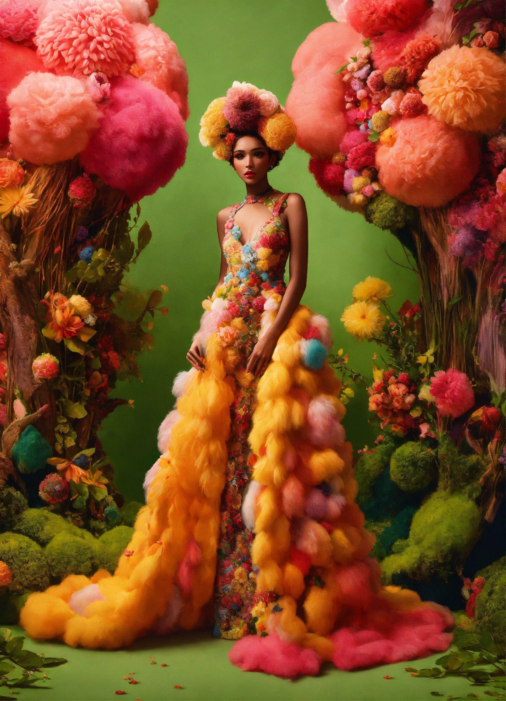 A Woman In A Colorful Dress Standing In Front Of Trees