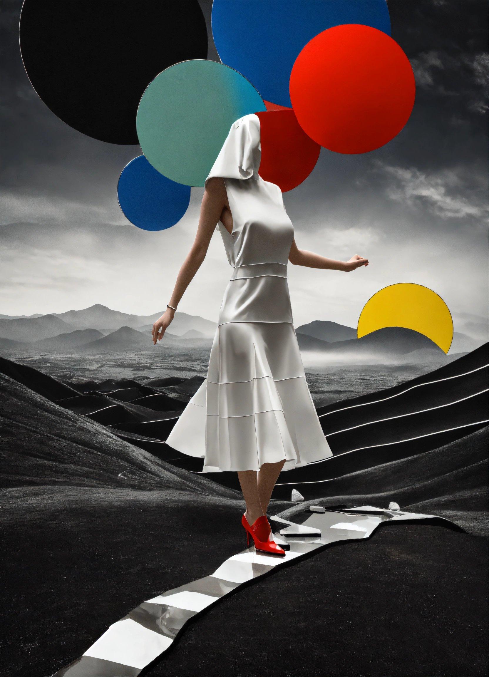 A Woman In A White Dress Holding A Bunch Of Balloons