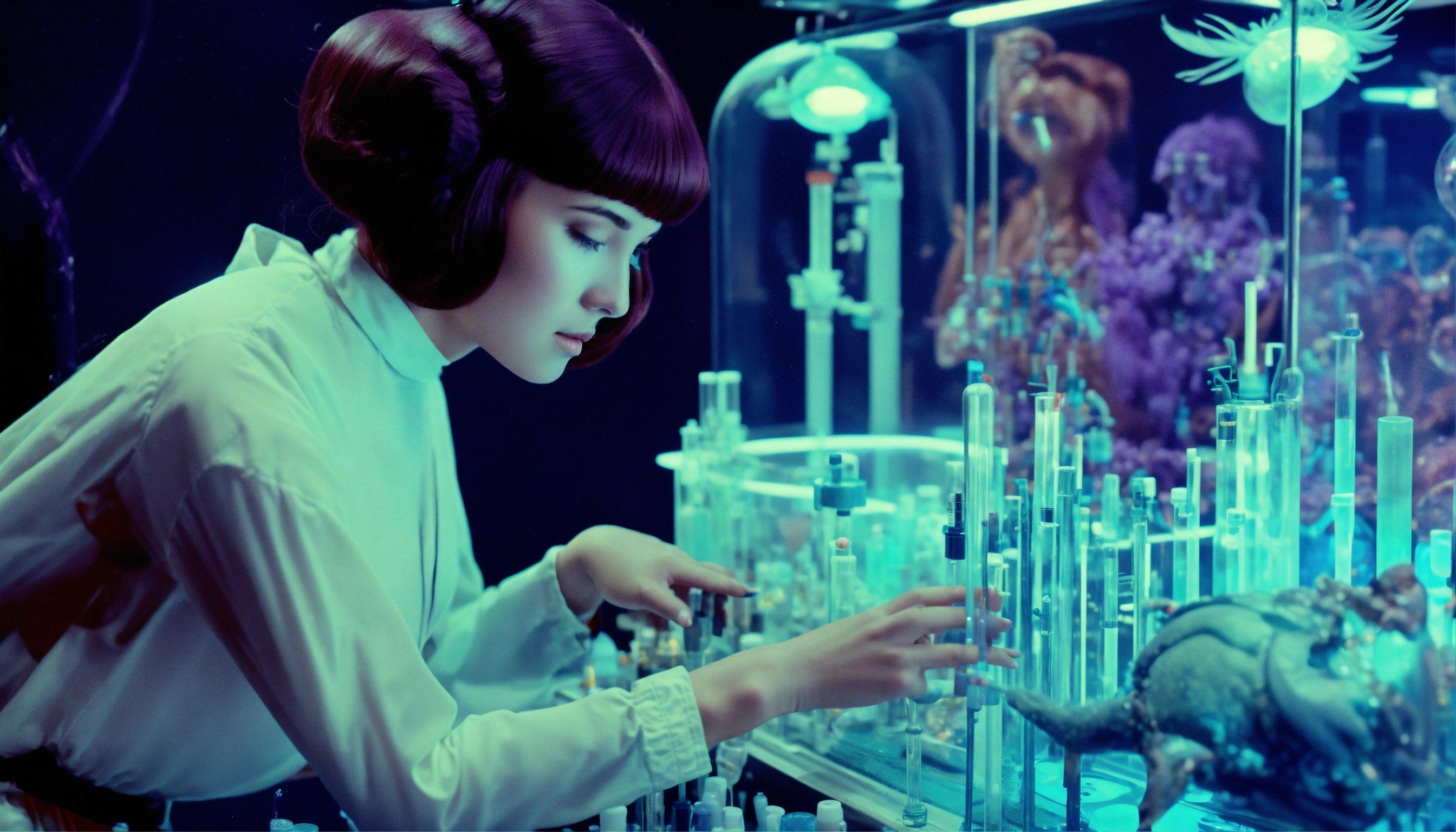 A Woman In A White Shirt Is Looking At A Glass Display