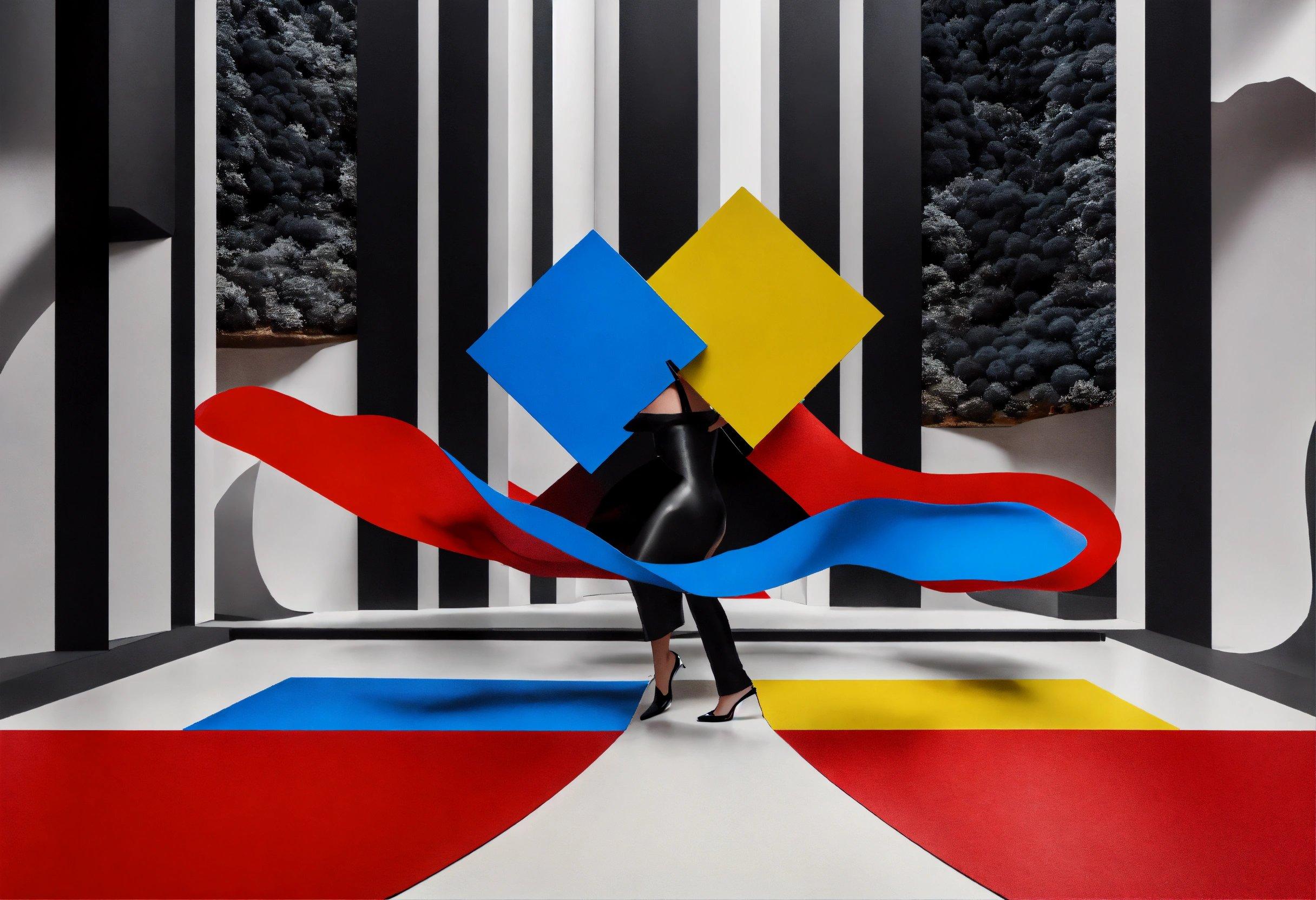 A Woman Standing In Front Of A Large Abstract Painting