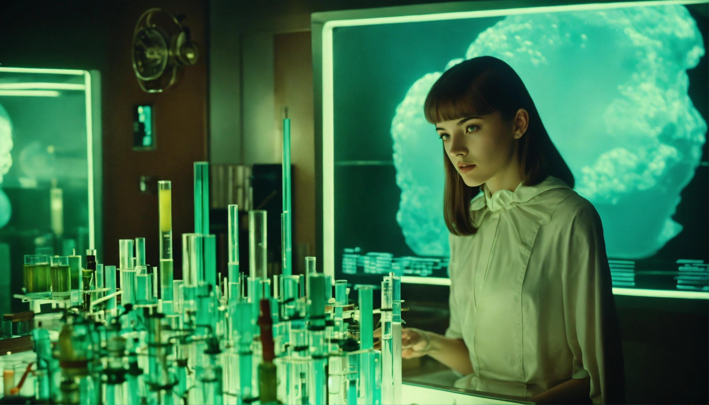 A Woman Standing In Front Of A Large Amount Of Test Tubes