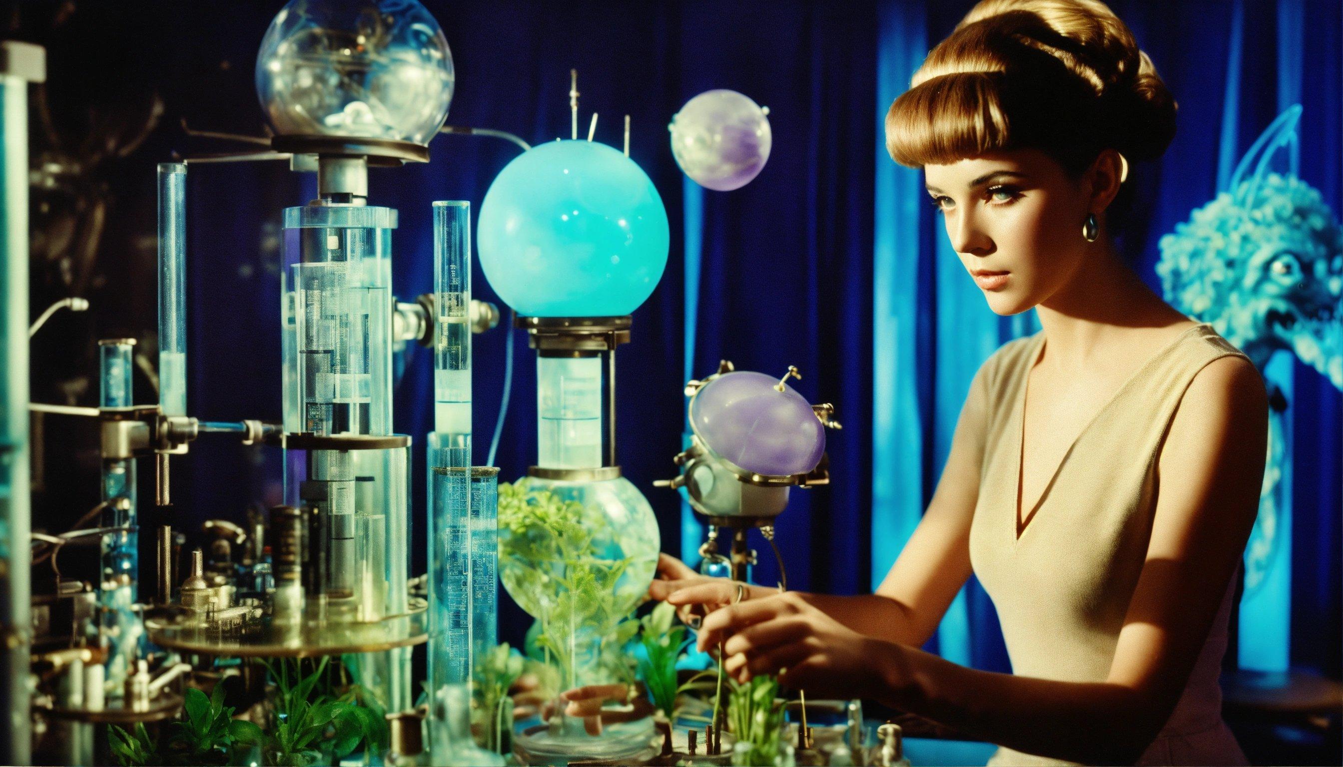 A Woman Standing In Front Of A Table Filled With Plants