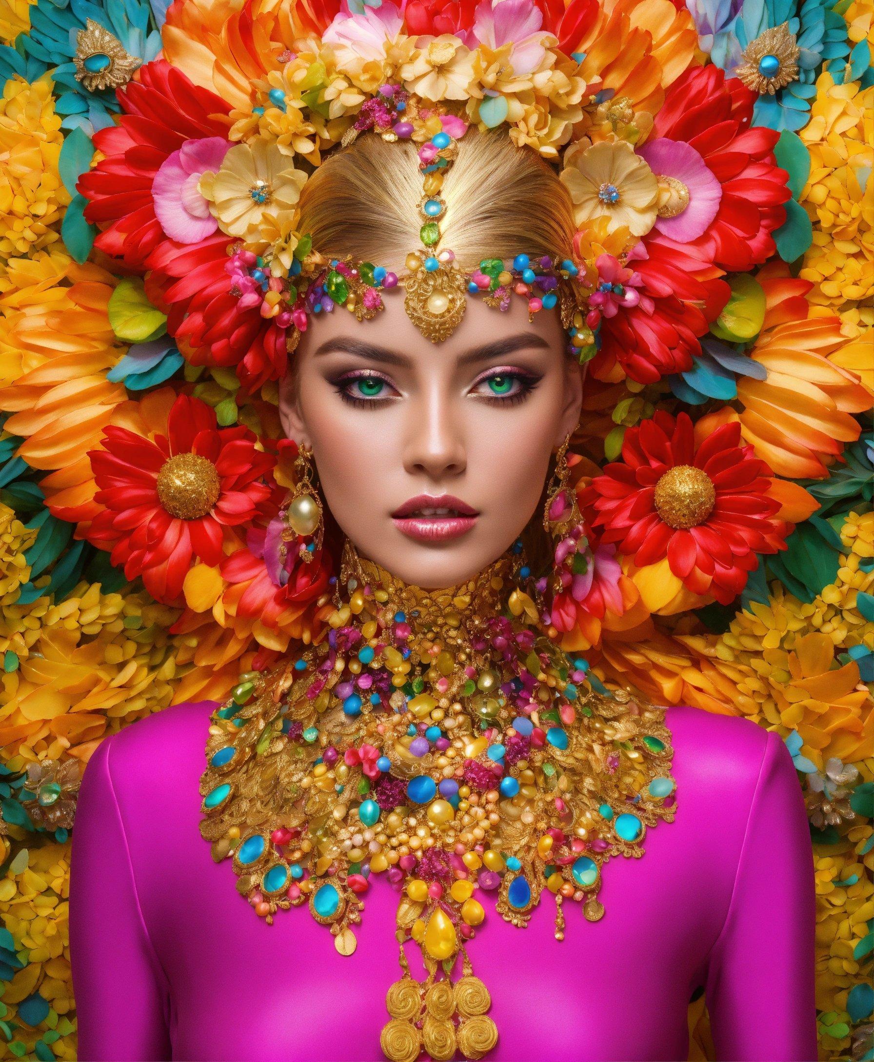 A Woman Wearing A Colorful Headpiece And Jewelry