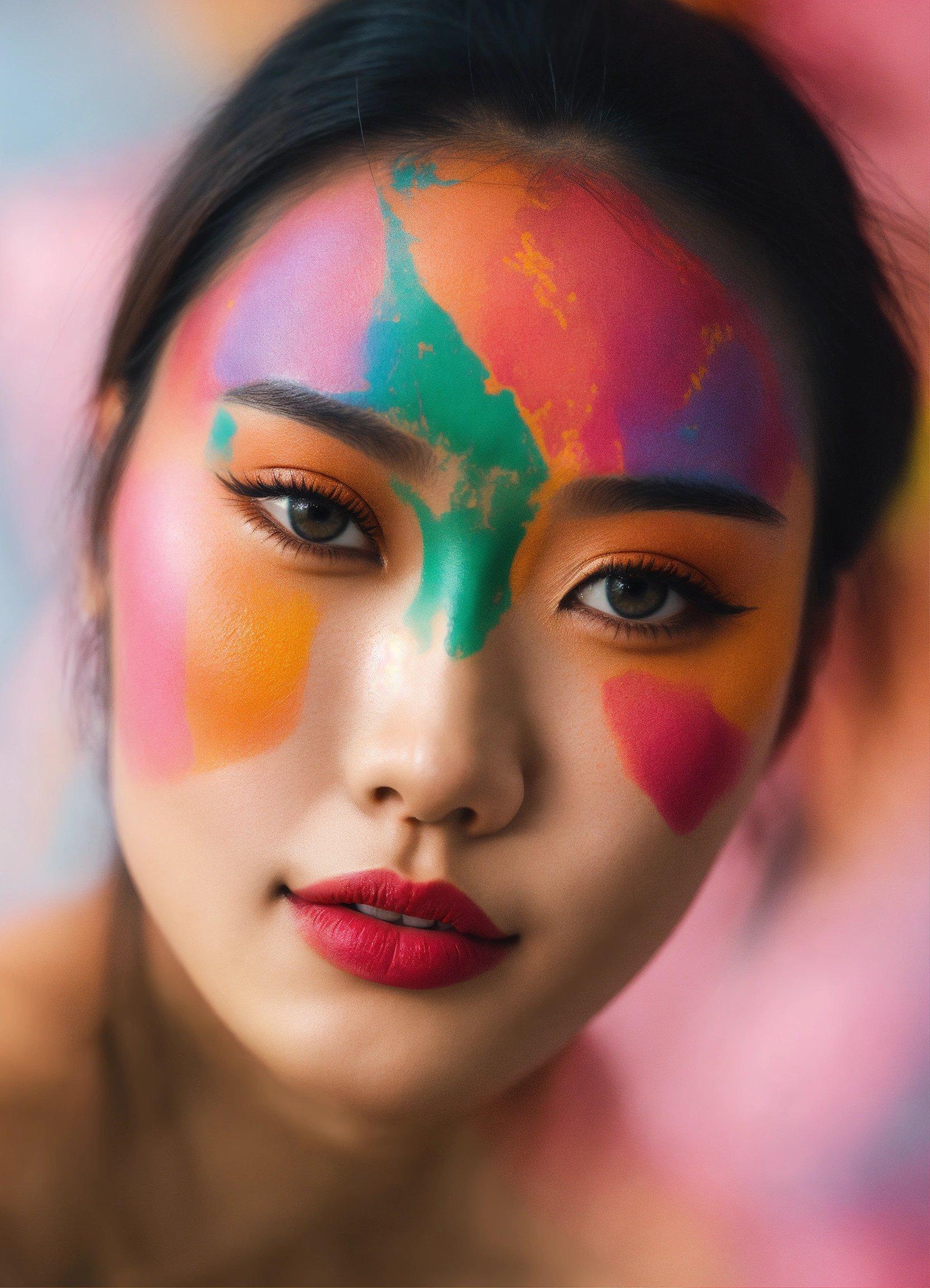 A Woman With A Colorful Face Paint On Her Face