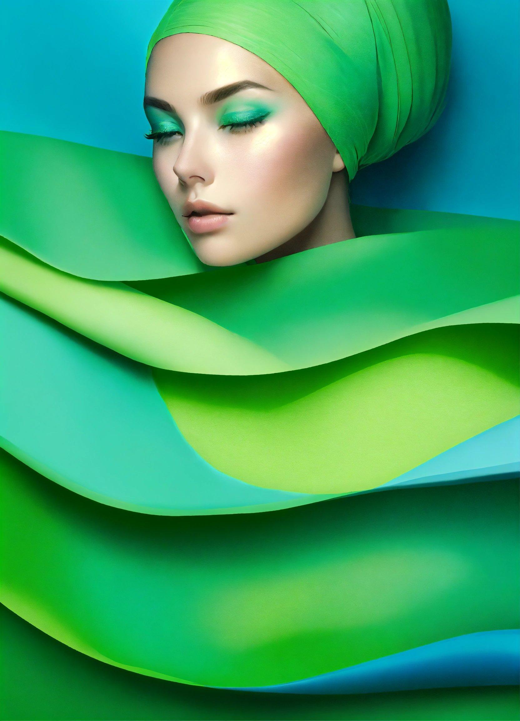 A Woman With A Green Turban On Her Head