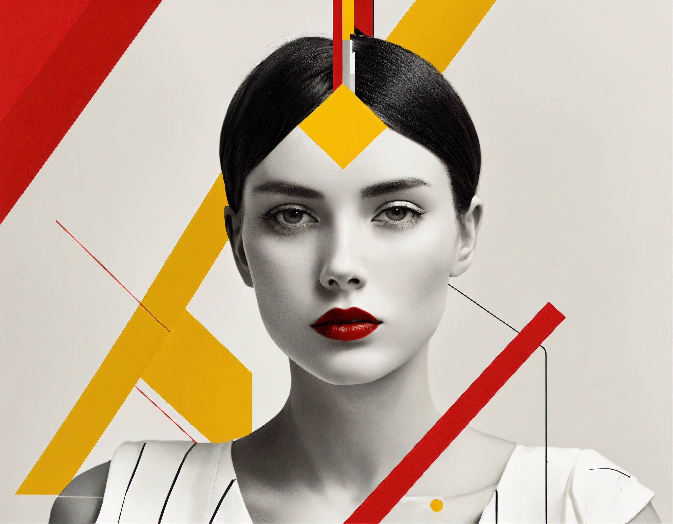 A Woman With A Red Lipstick And A Yellow Triangle