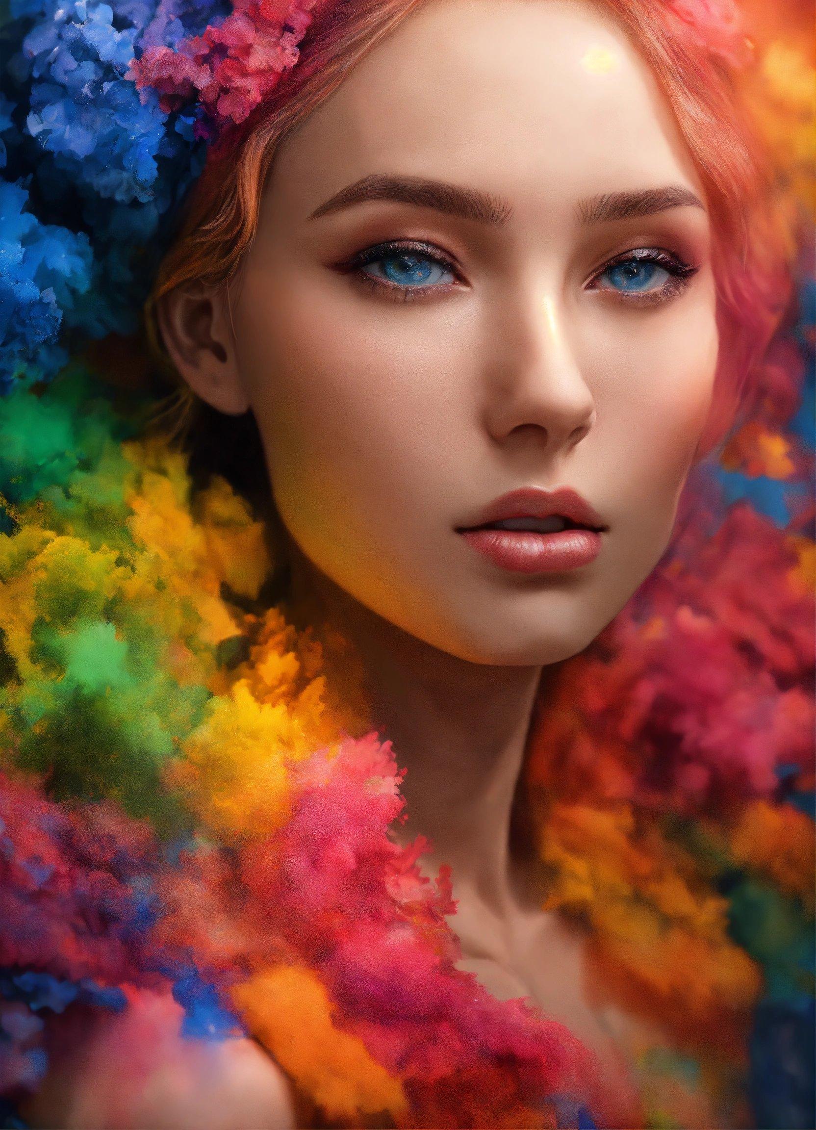 A Woman With Blue Eyes And Colorful Hair