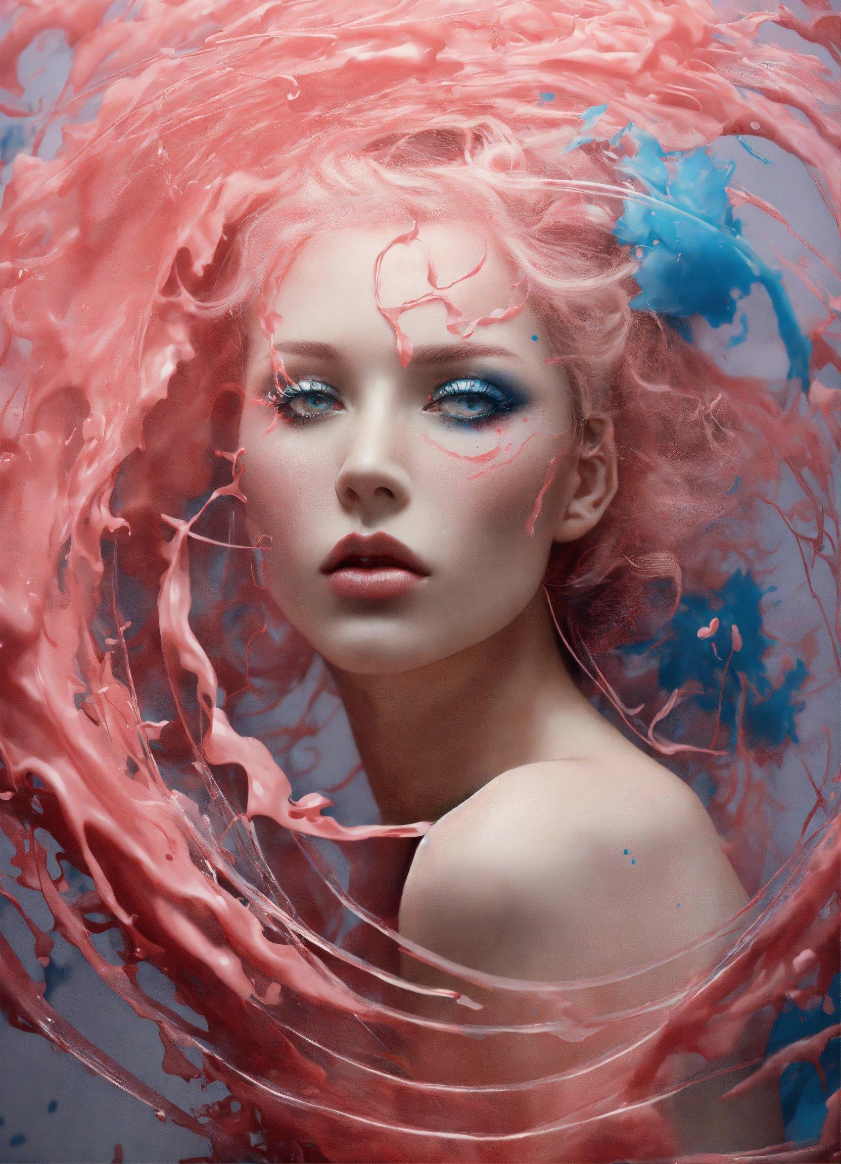 A Woman With Blue Eyes And Pink Hair