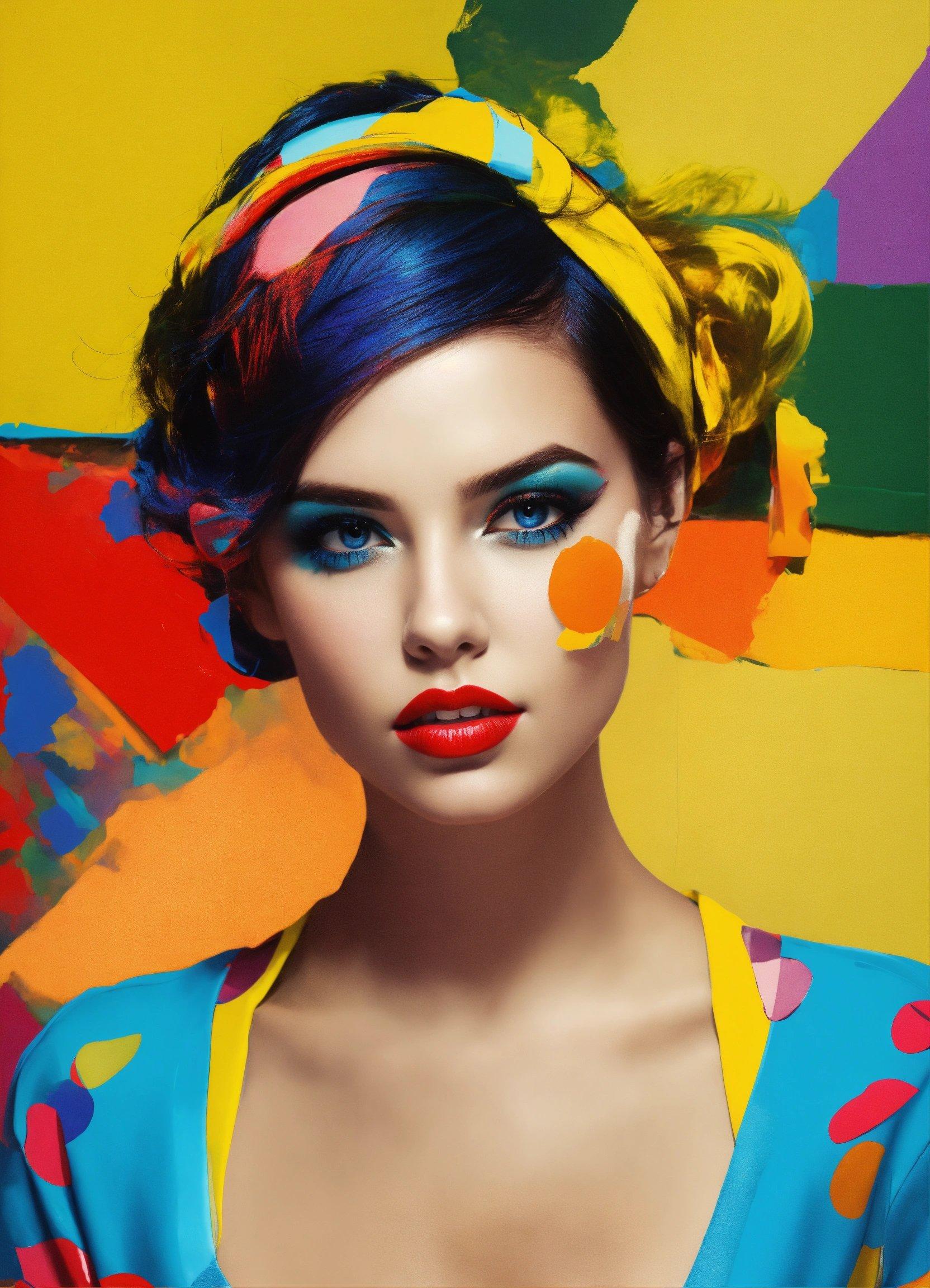 A Woman With Blue Hair And Bright Makeup