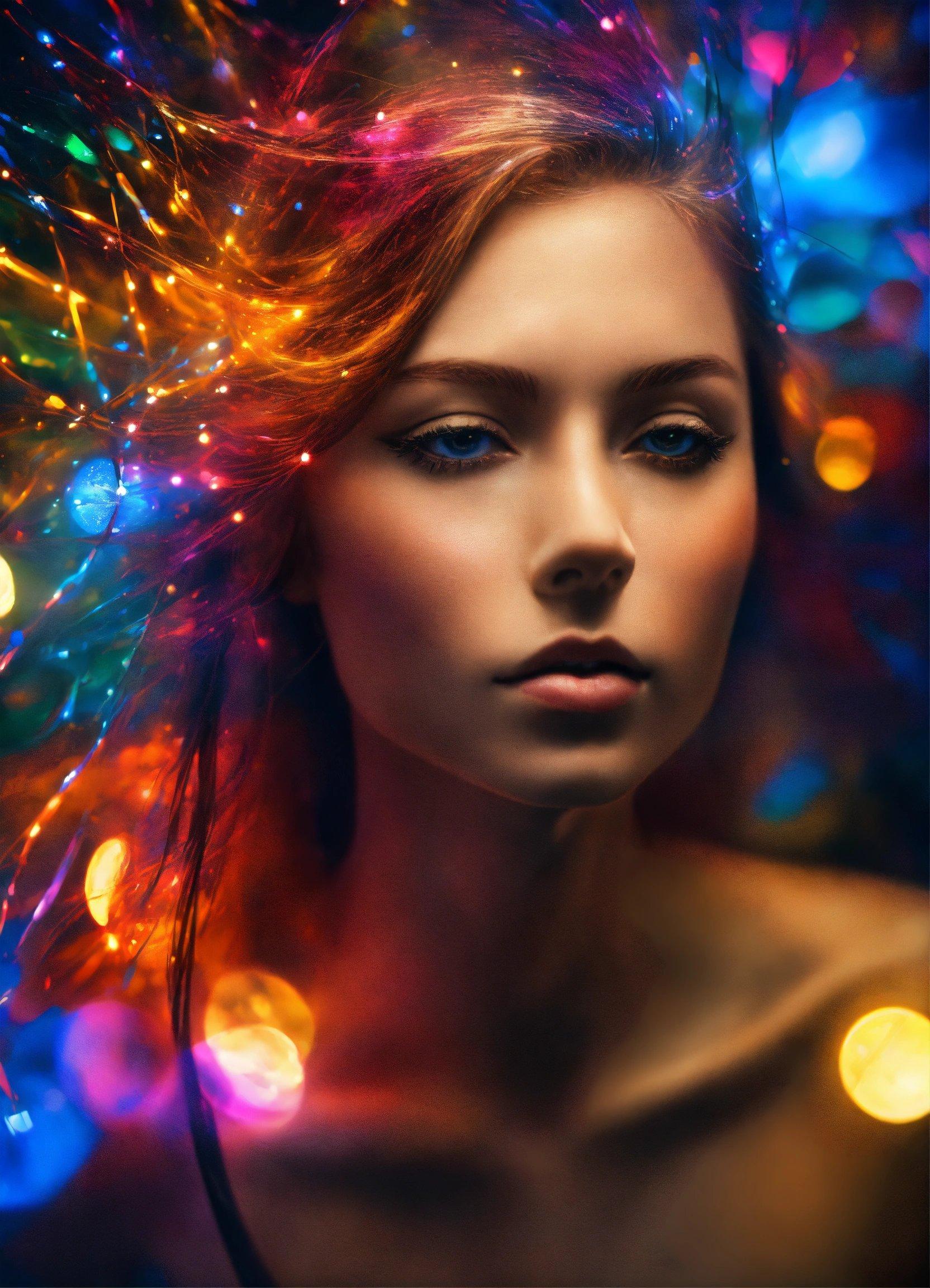 A Woman With Bright Lights In Her Hair