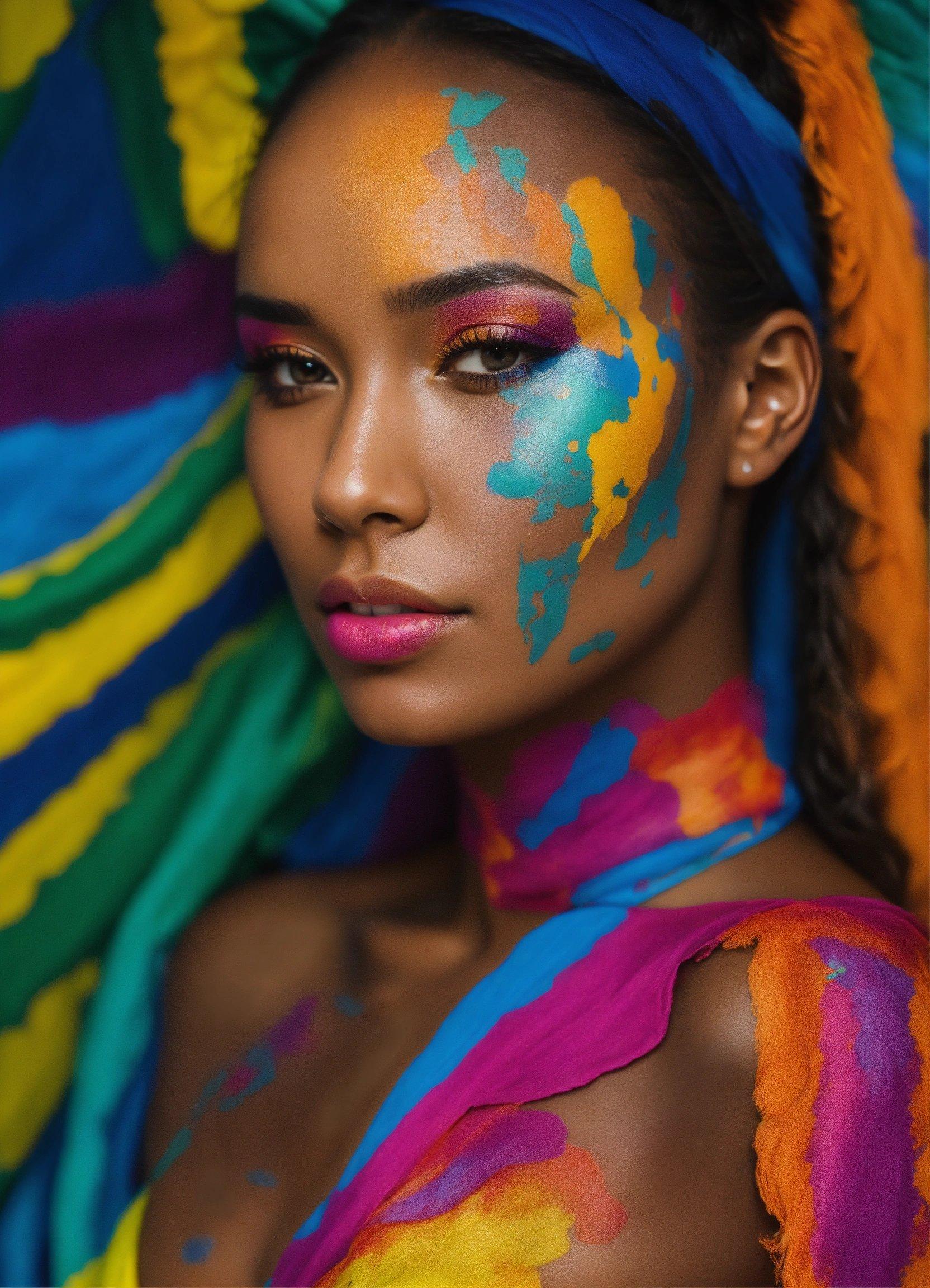 A Woman With Bright Makeup And Colorful Hair