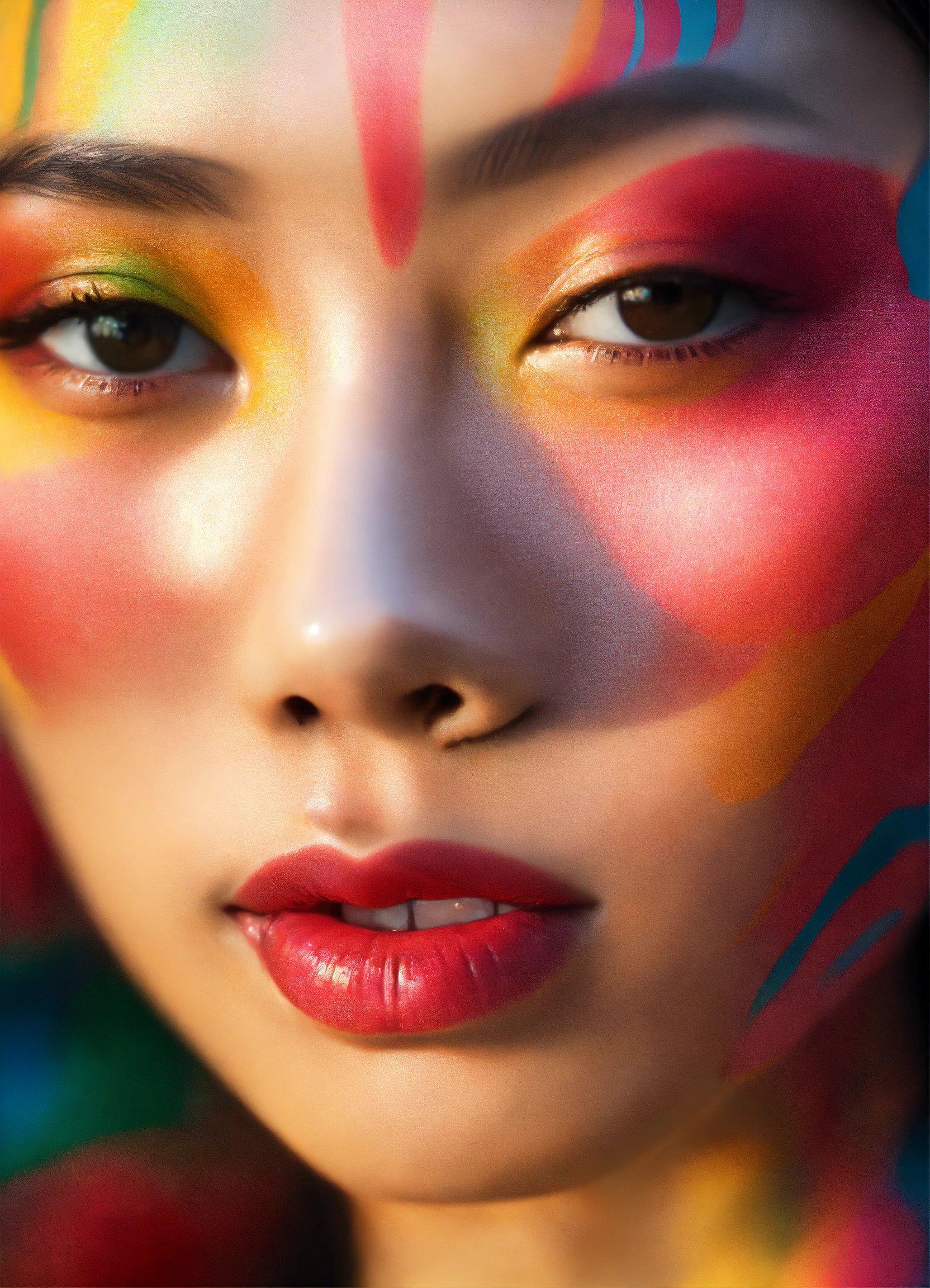 A Woman With Colorful Face Paint On Her Face