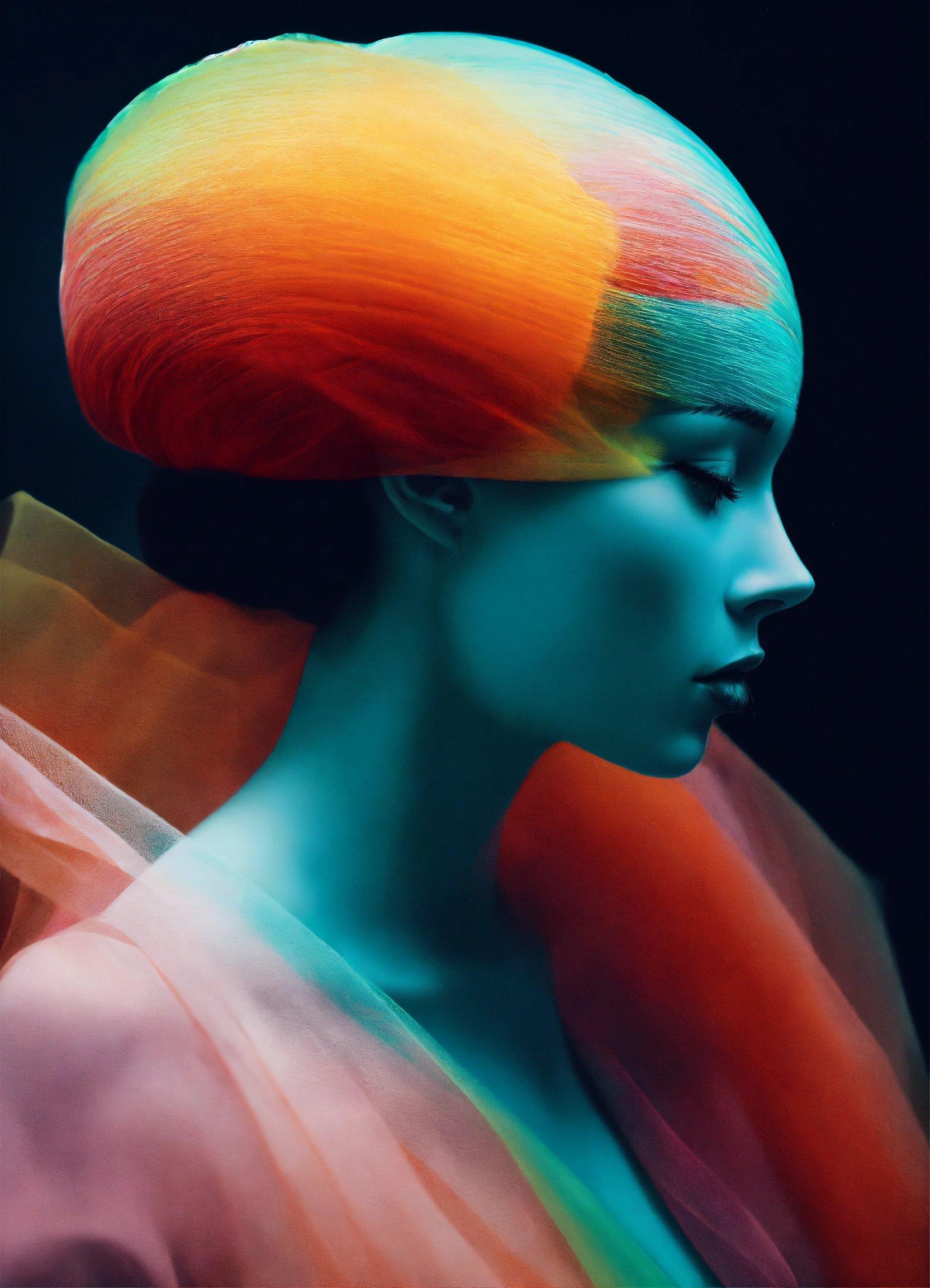 A Woman With Colorful Hair And A Colorful Dress