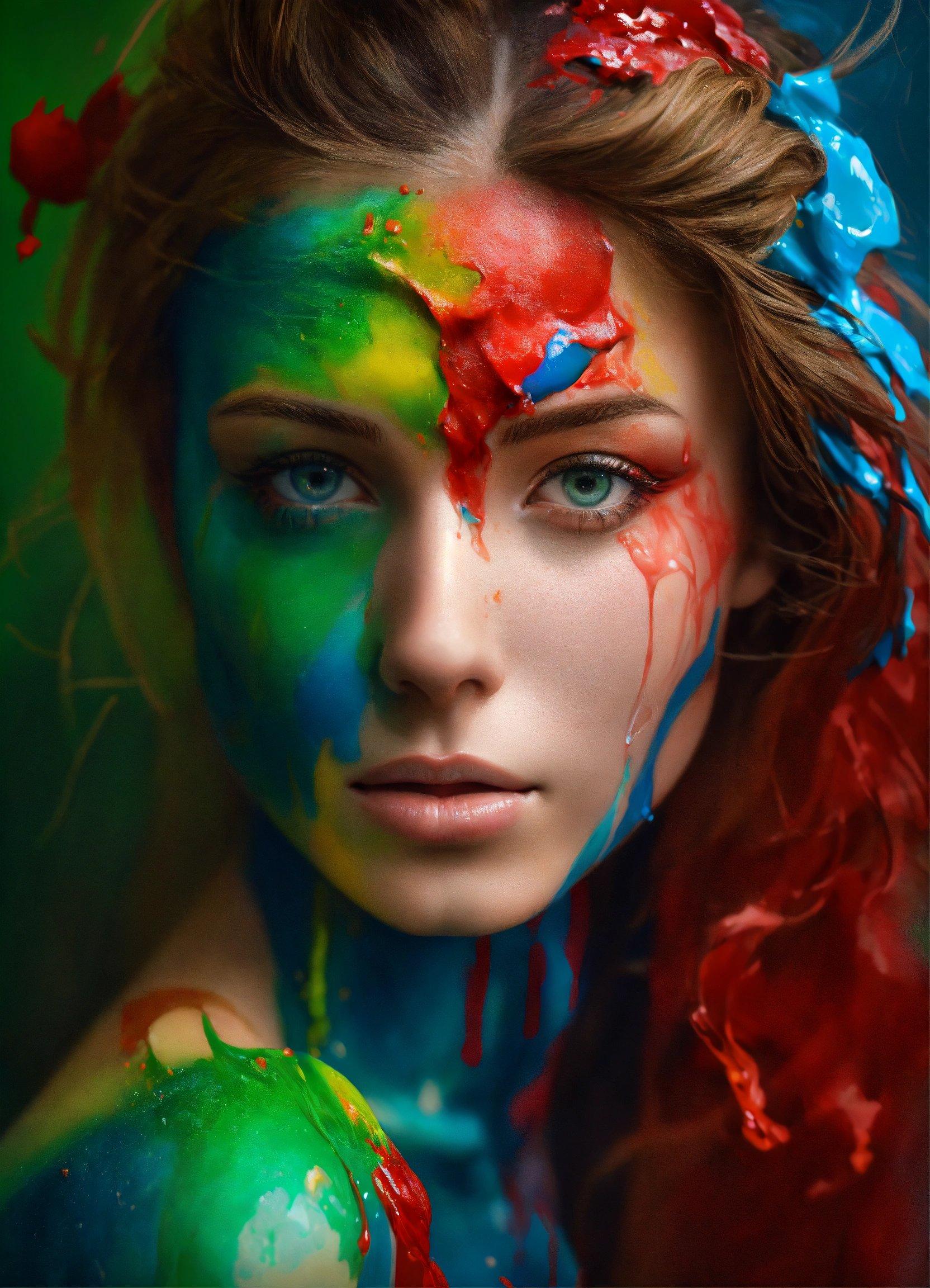 A Woman With Colorful Paint On Her Face