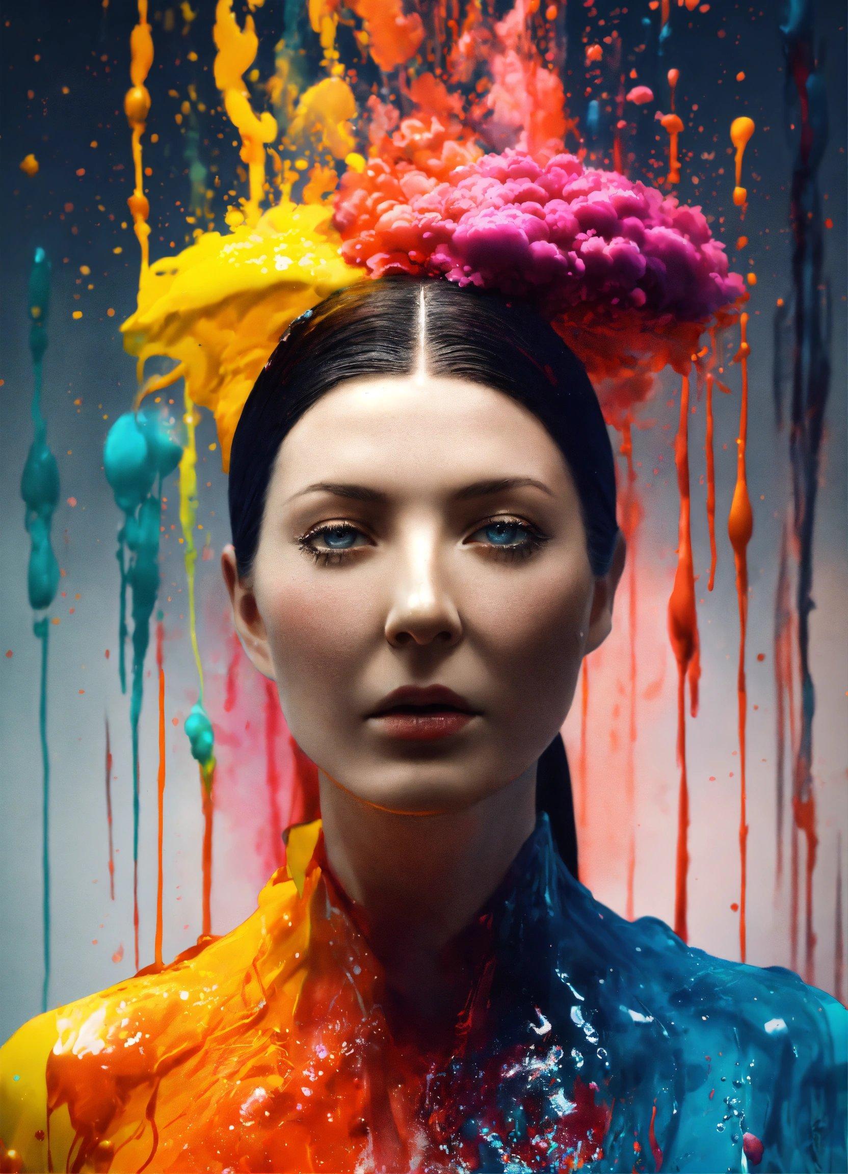 A Woman With Colorful Paint On Her Head