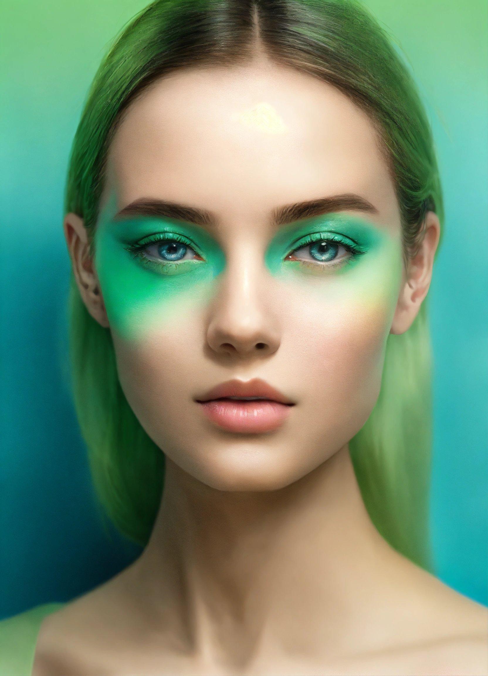 A Woman With Green Hair And Bright Makeup