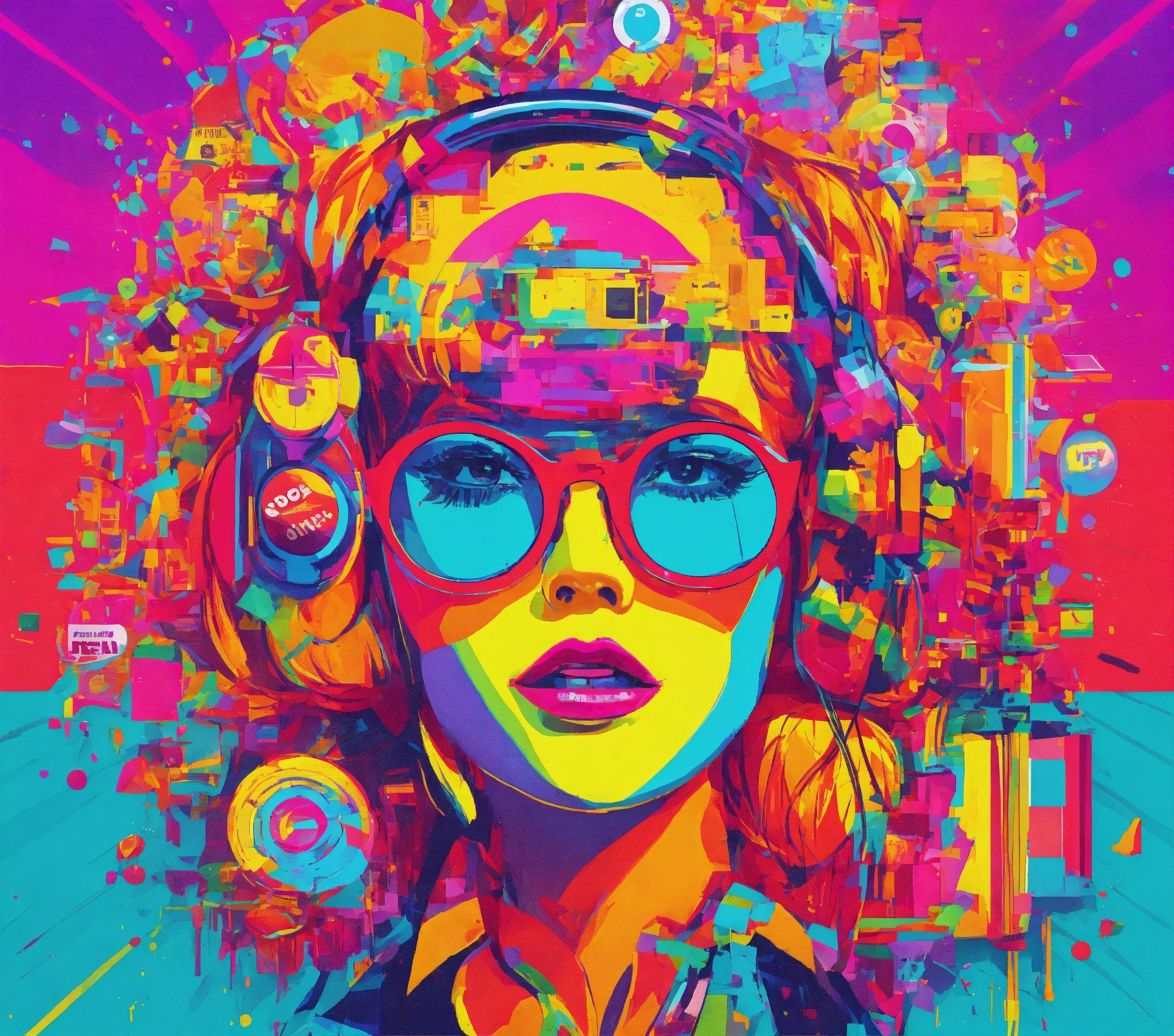 A Woman With Headphones And A Colorful Background