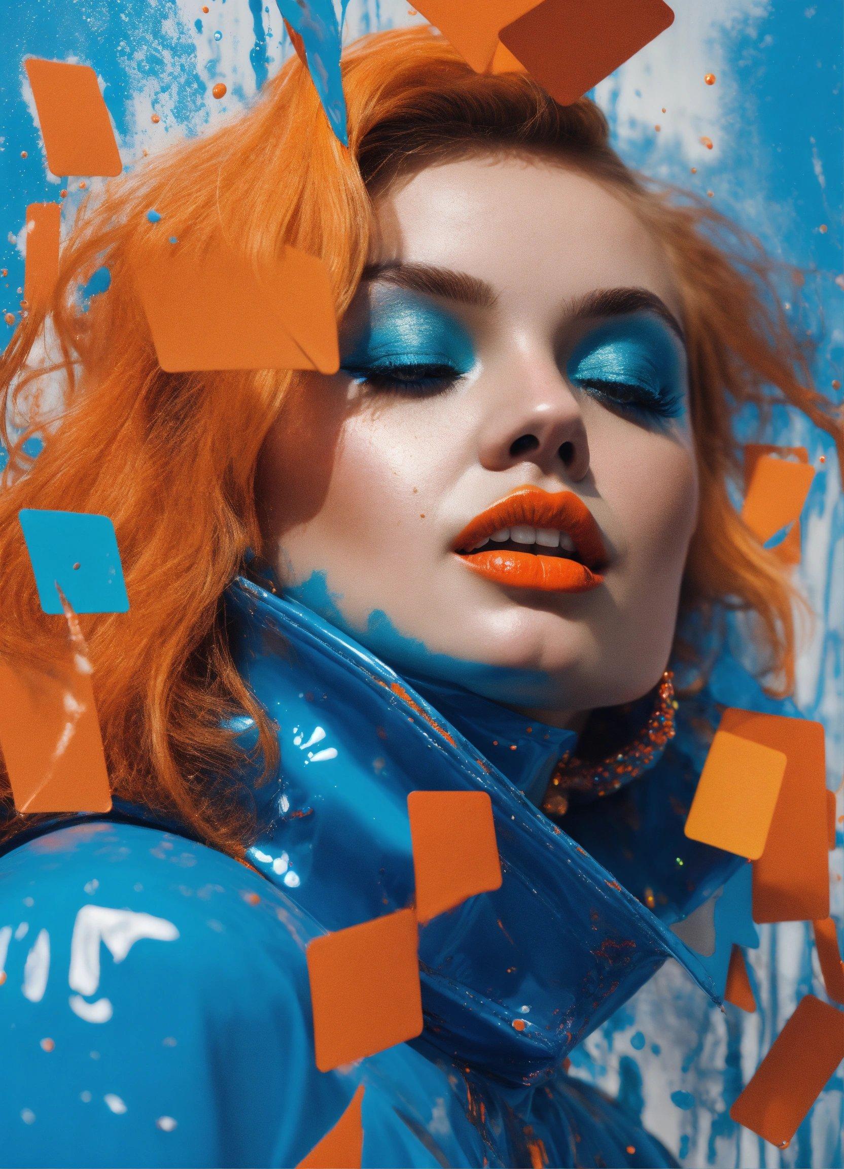 A Woman With Orange Hair And Blue Makeup