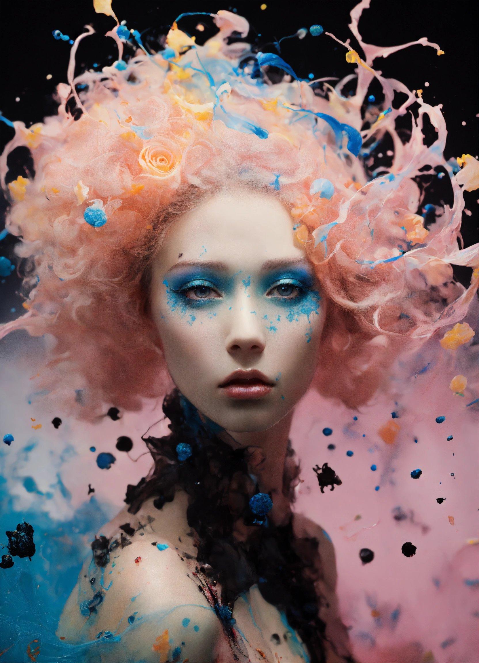 A Woman With Pink Hair And Blue Makeup