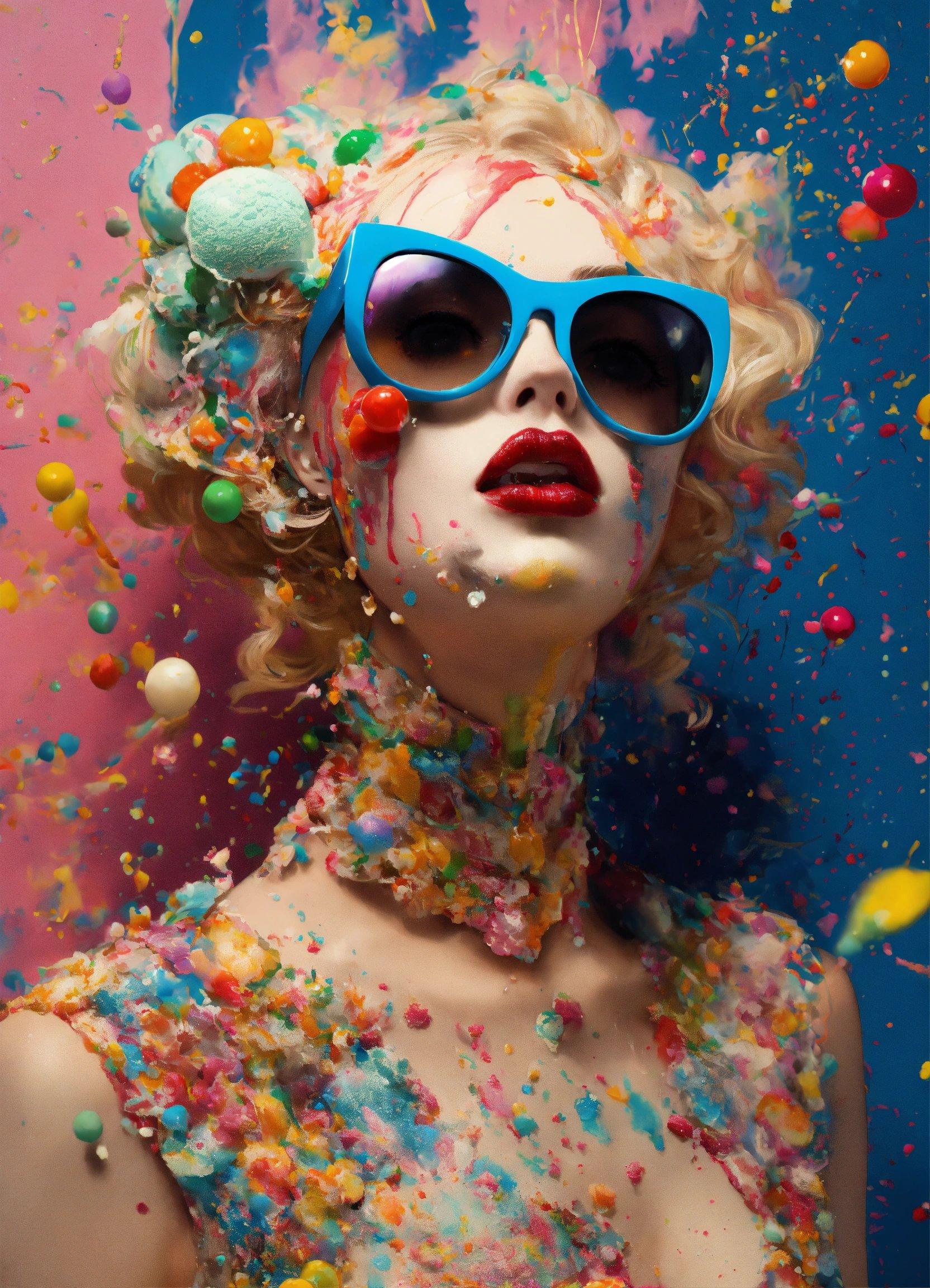 A Woman With Sunglasses And Sprinkles On Her Face