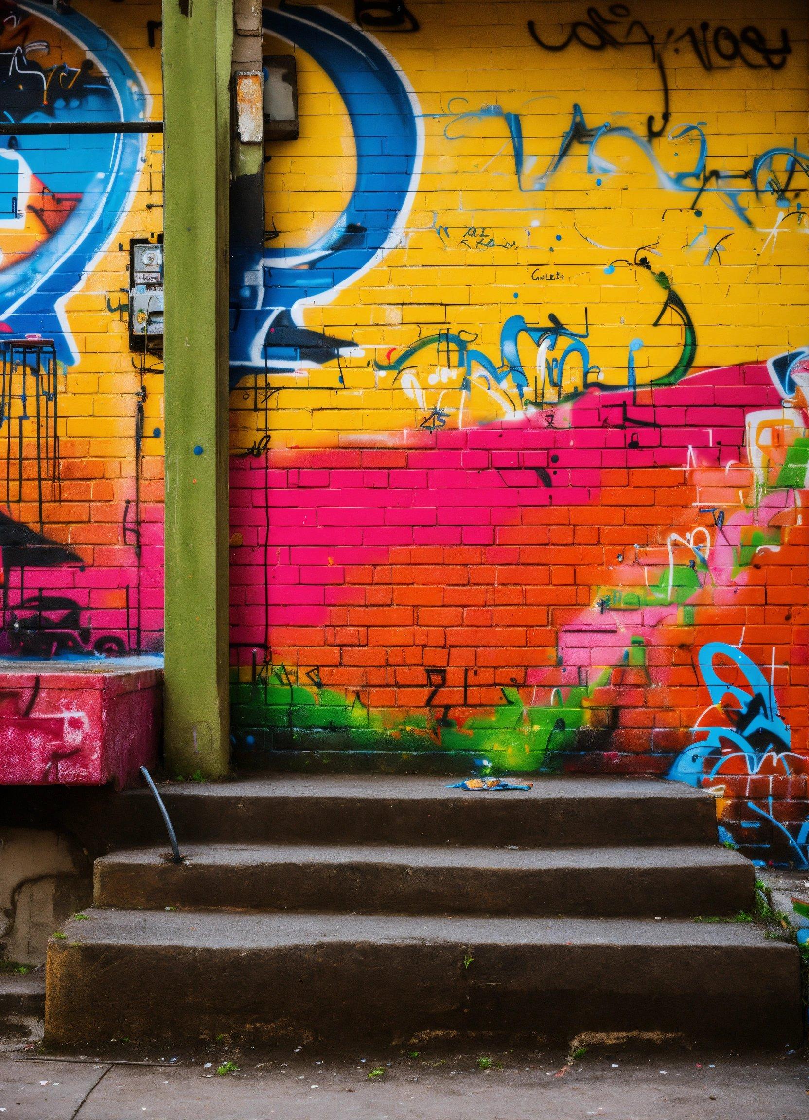 A Yellow Brick Wall With Graffiti On It